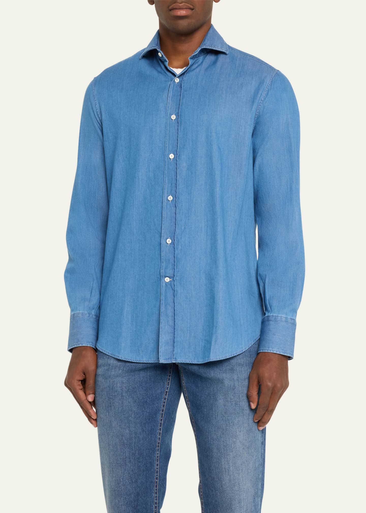 Brunello Cucinelli Men's Denim Sport Shirt Image 4 of 5