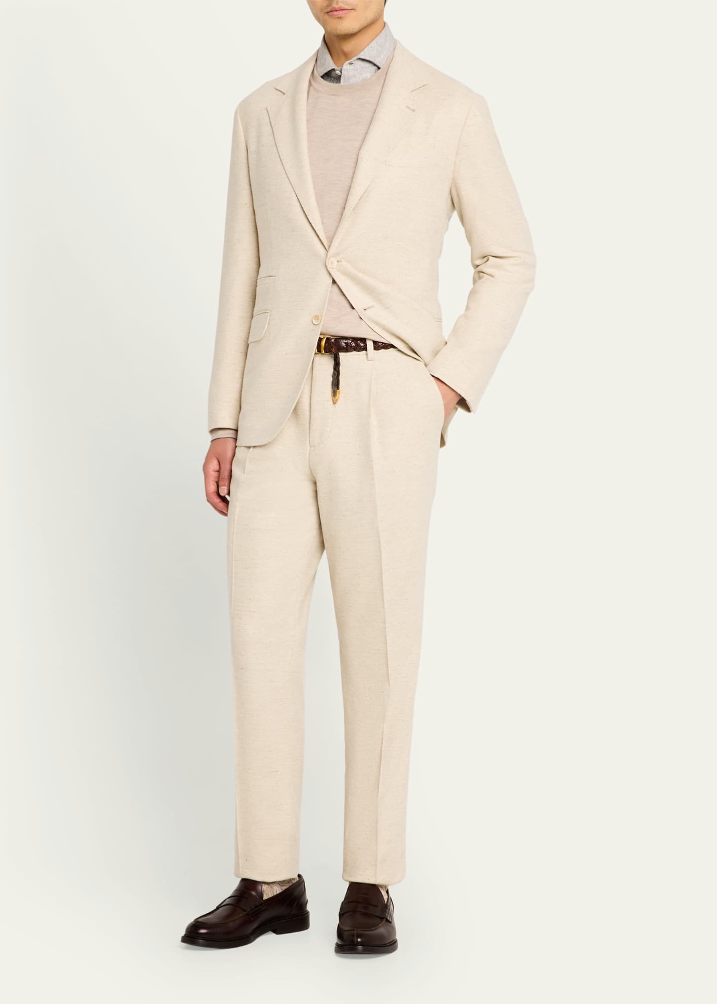 Brunello Cucinelli Men's Wool-Cashmere Herringbone Suit Image 2 of 8