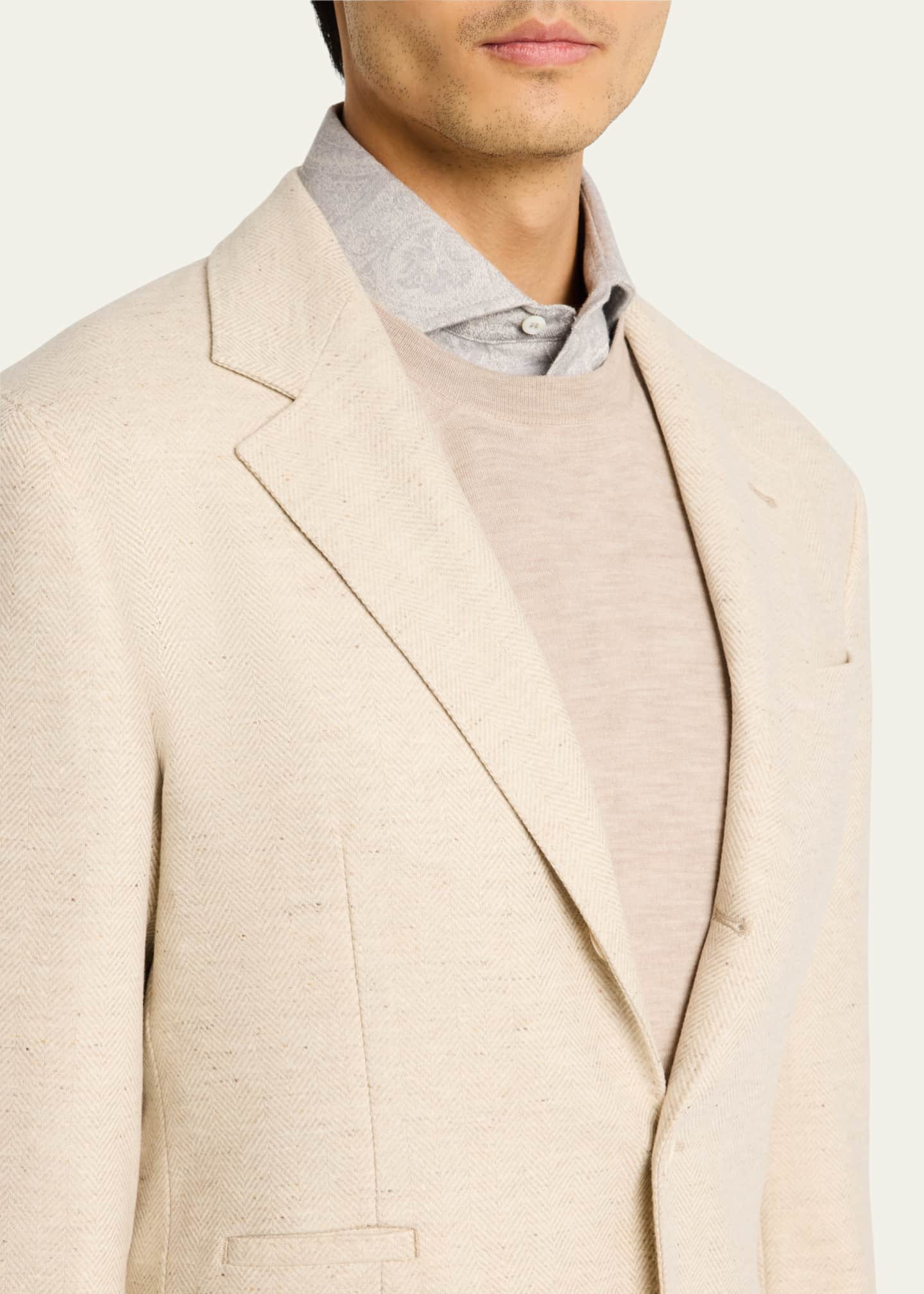 Brunello Cucinelli Men's Wool-Cashmere Herringbone Suit Image 6 of 8