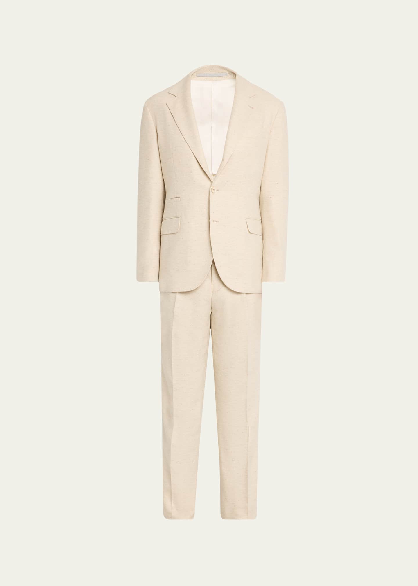 Brunello Cucinelli Men's Wool-Cashmere Herringbone Suit Image 1 of 8
