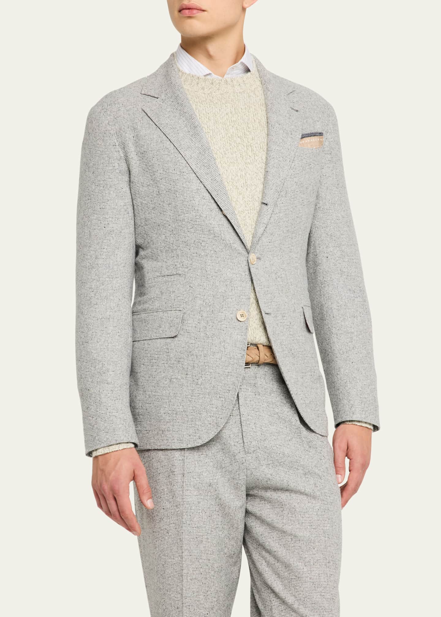 Brunello Cucinelli Men's Micro-Houndstooth Suit Image 4 of 8