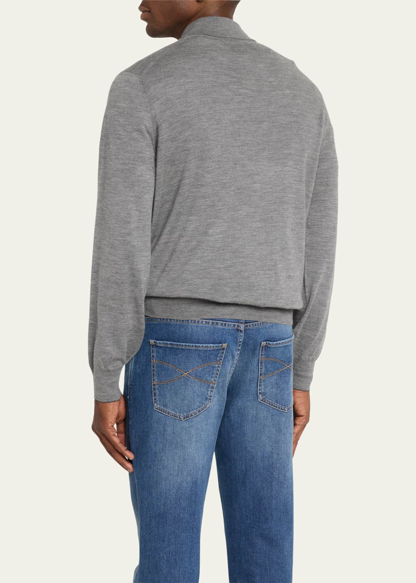 Brunello Cucinelli Men's Fine-Gauge Wool-Cashmere Polo Shirt Image 3 of 5