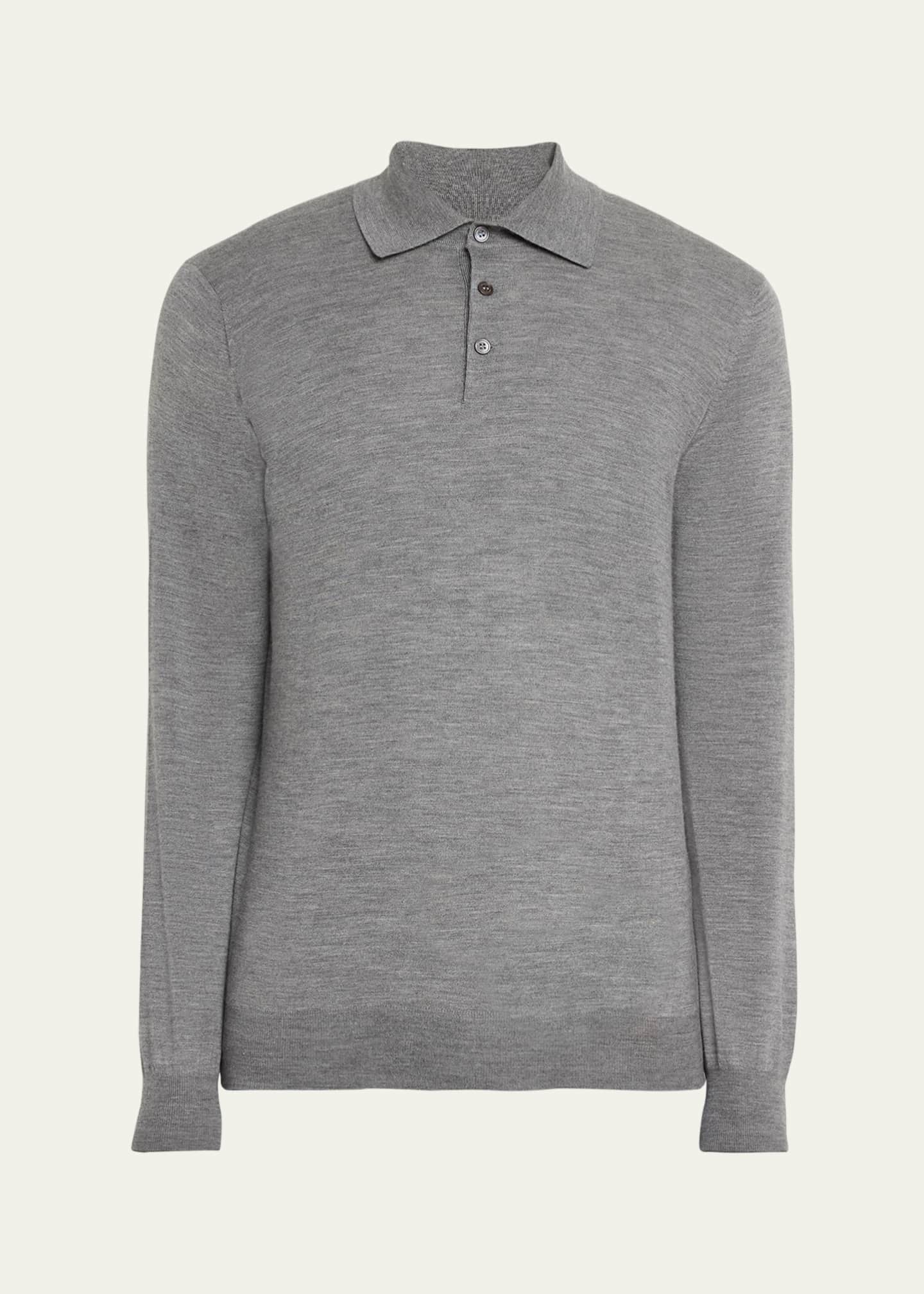 Brunello Cucinelli Men's Fine-Gauge Wool-Cashmere Polo Shirt Image 1 of 5