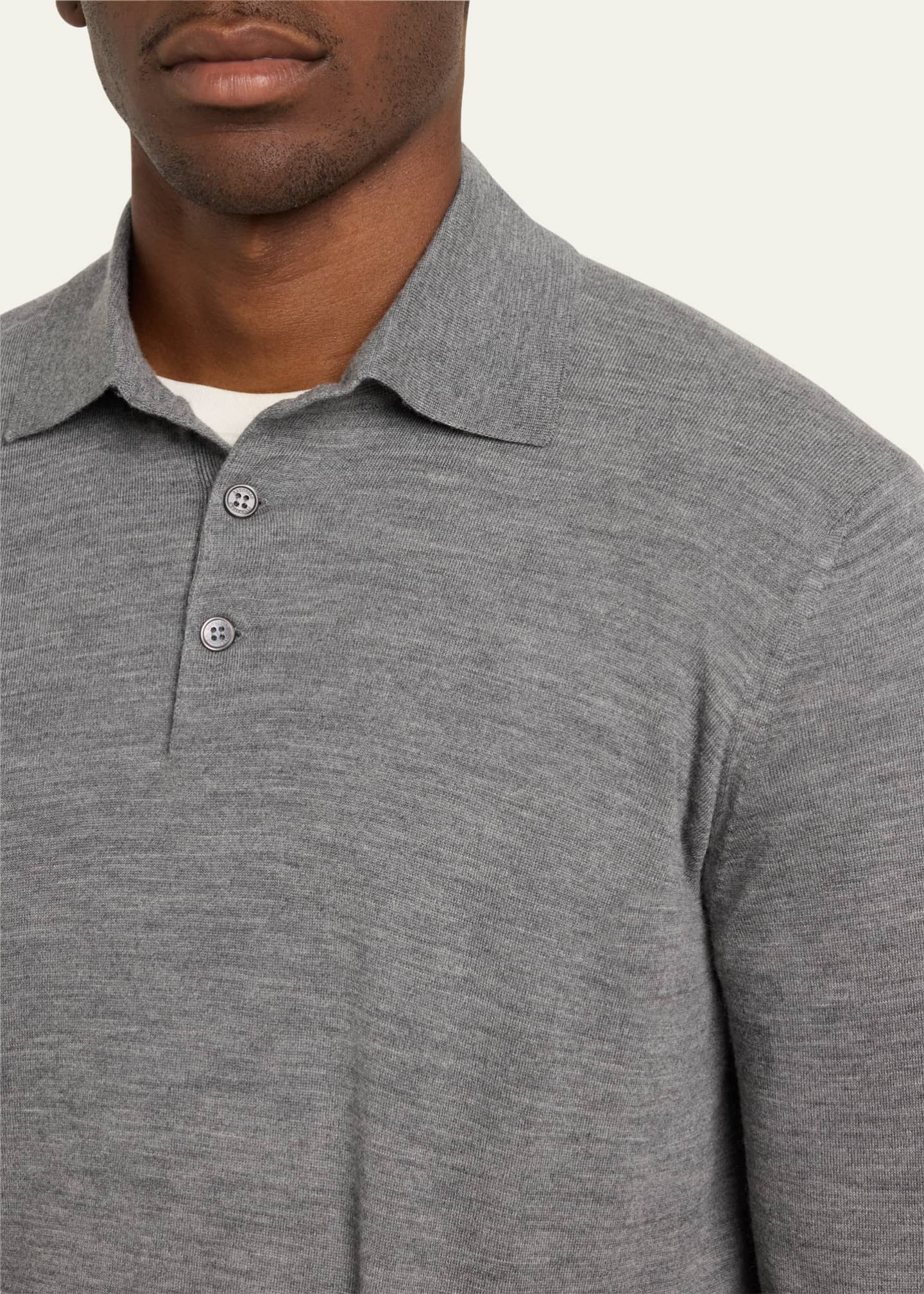 Brunello Cucinelli Men's Fine-Gauge Wool-Cashmere Polo Shirt Image 5 of 5