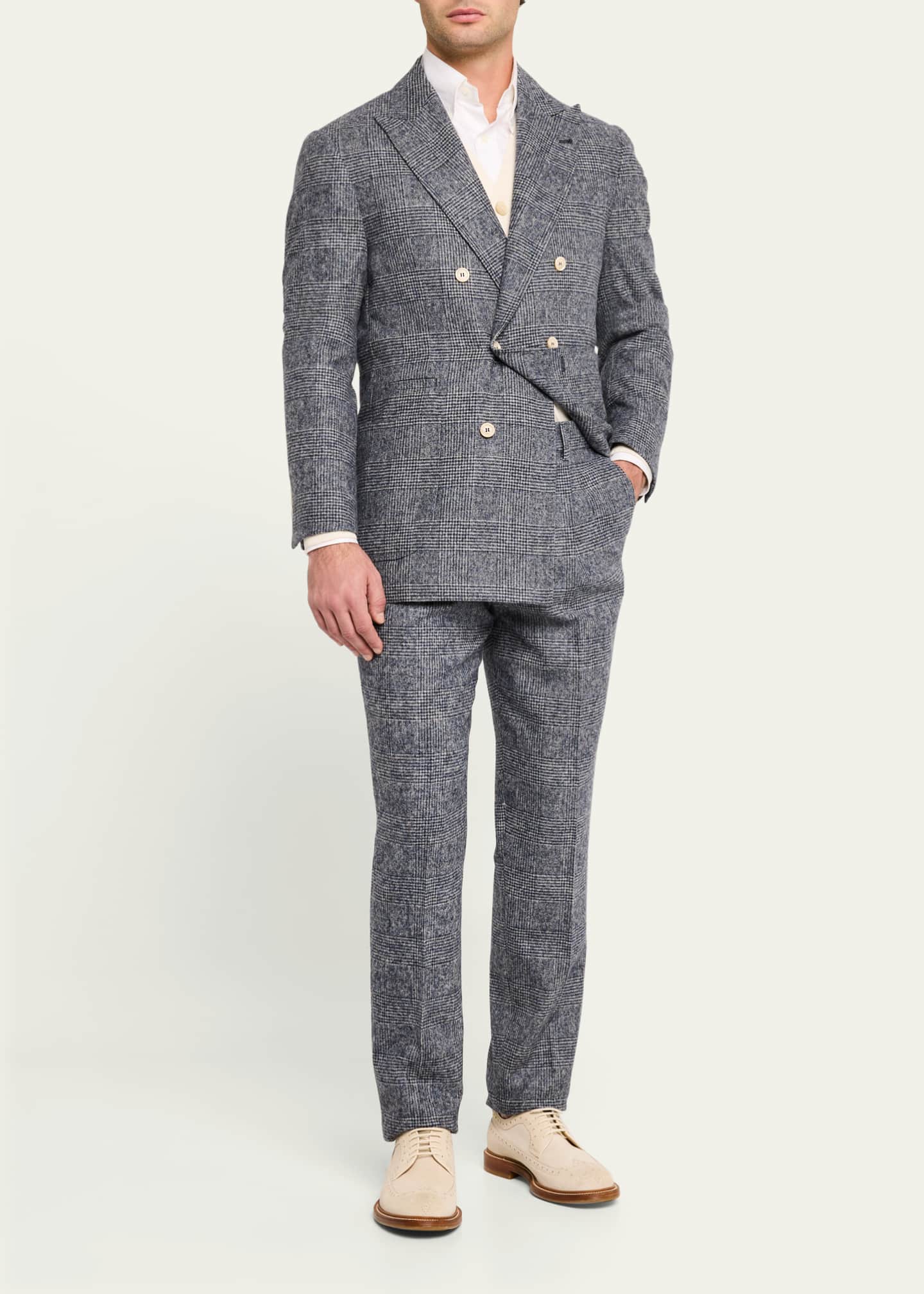Brunello Cucinelli Men's Double-Breasted Plaid Suit Image 2 of 8
