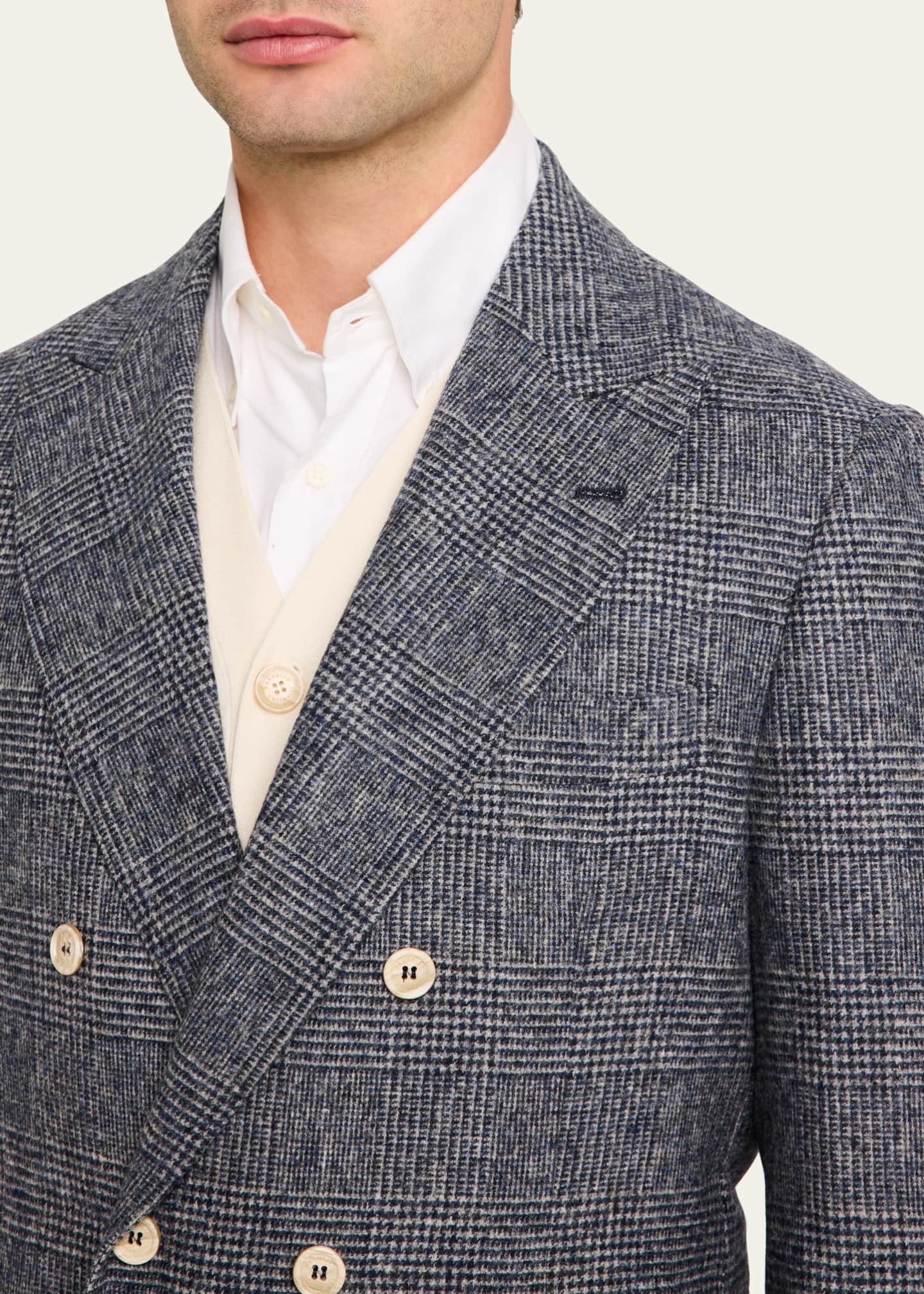 Brunello Cucinelli Men's Double-Breasted Plaid Suit Image 6 of 8
