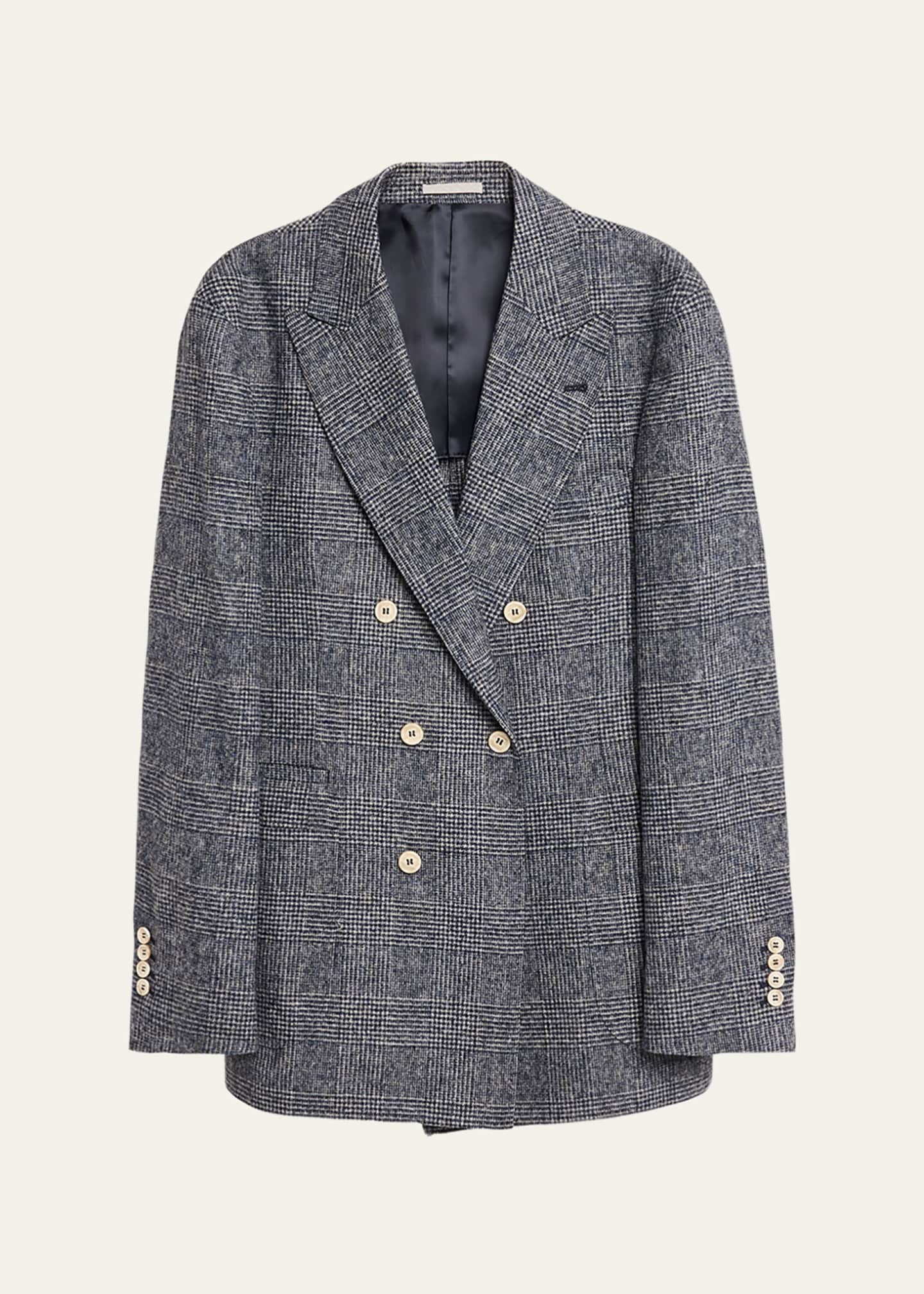 Brunello Cucinelli Men's Double-Breasted Plaid Suit Image 1 of 8