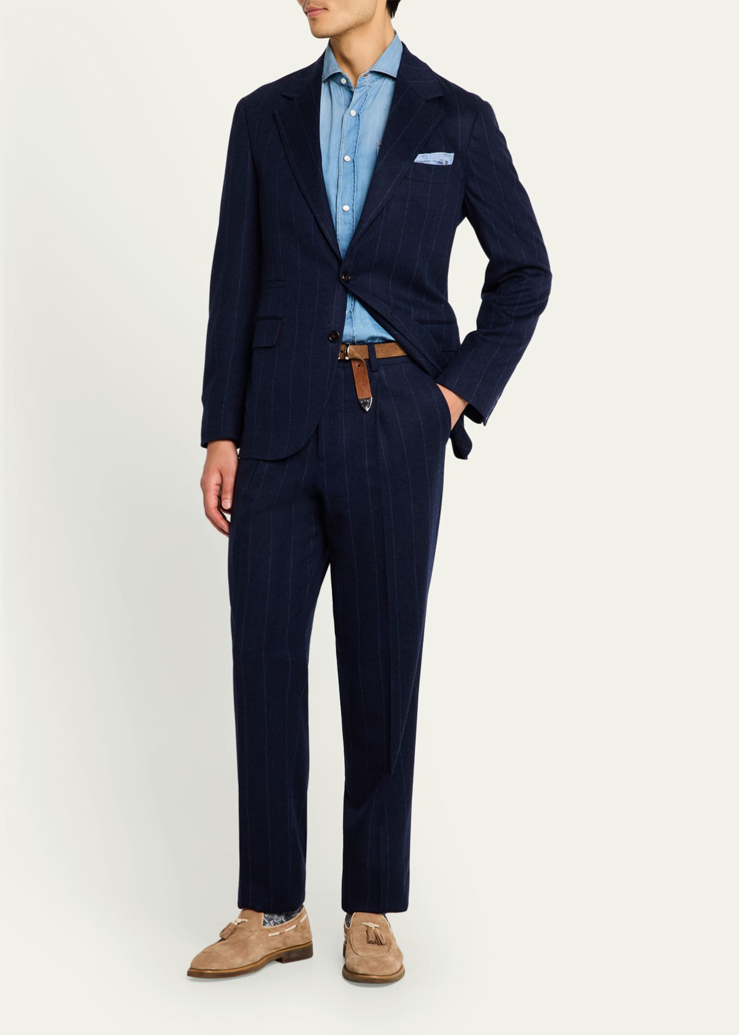 Brunello Cucinelli Men's Wool-Cashmere Pinstripe Suit Image 2 of 8