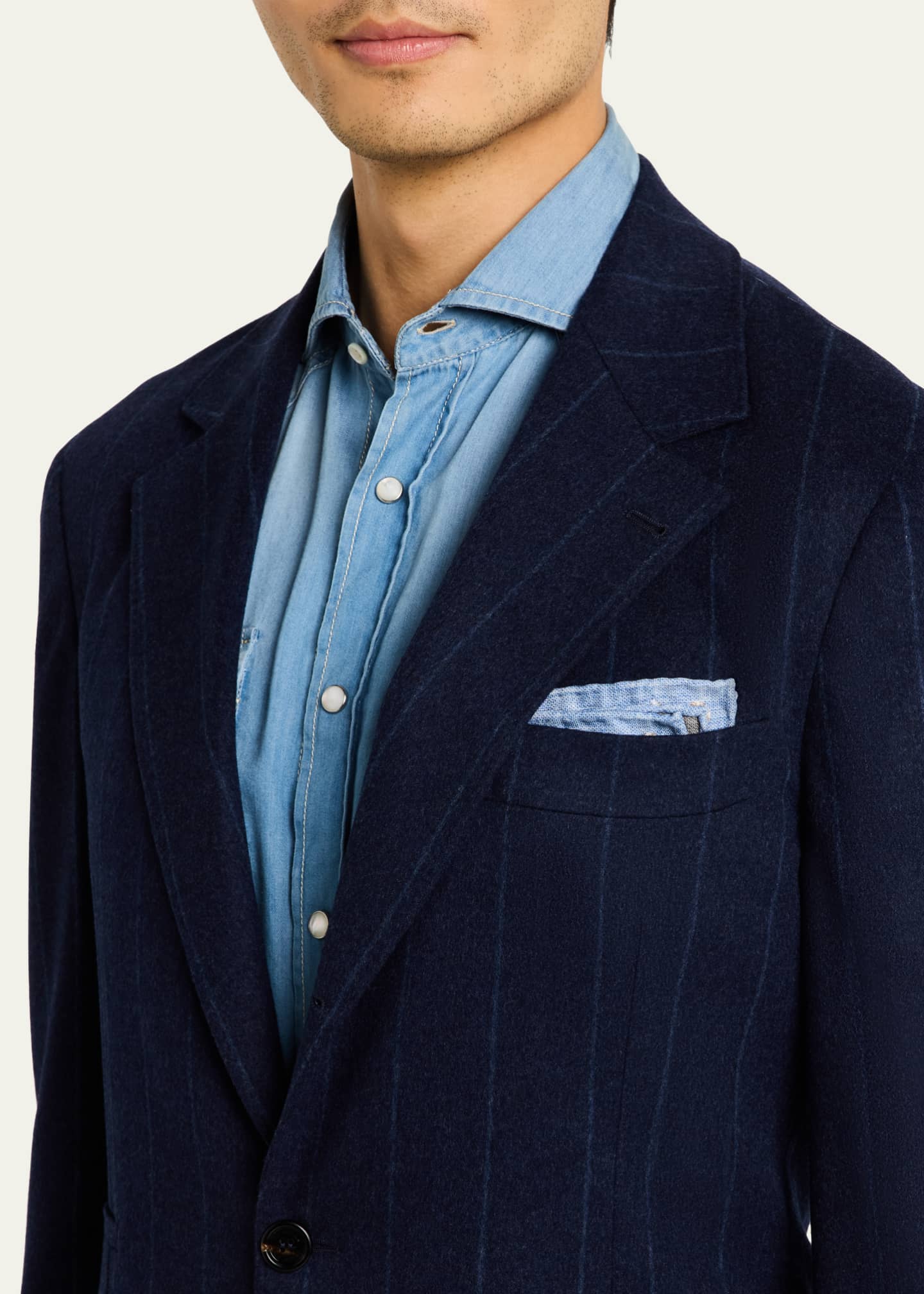 Brunello Cucinelli Men's Wool-Cashmere Pinstripe Suit Image 6 of 8