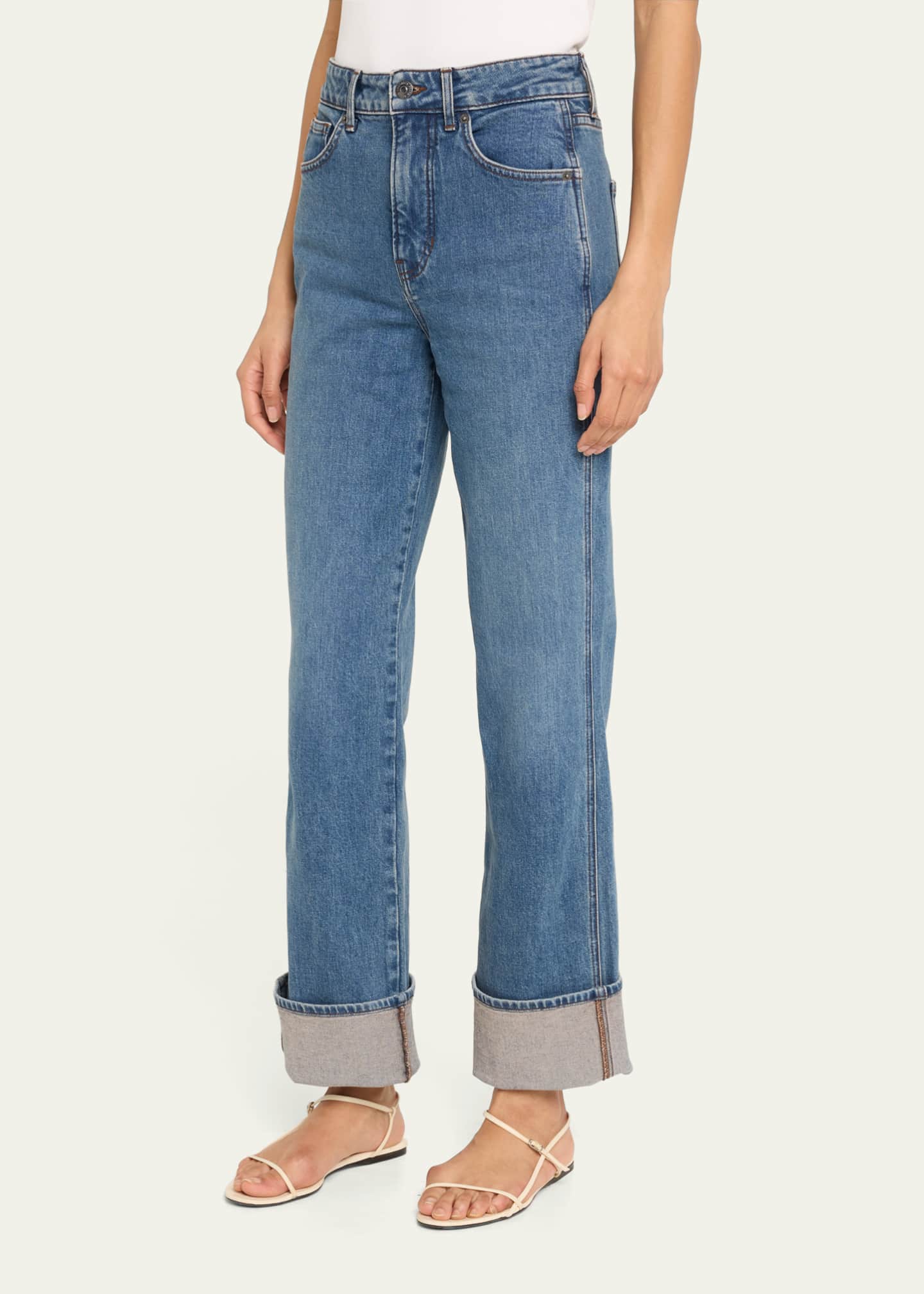 Veronica Beard Dylan Straight-Leg Cuffed Jeans Image 4 of 5