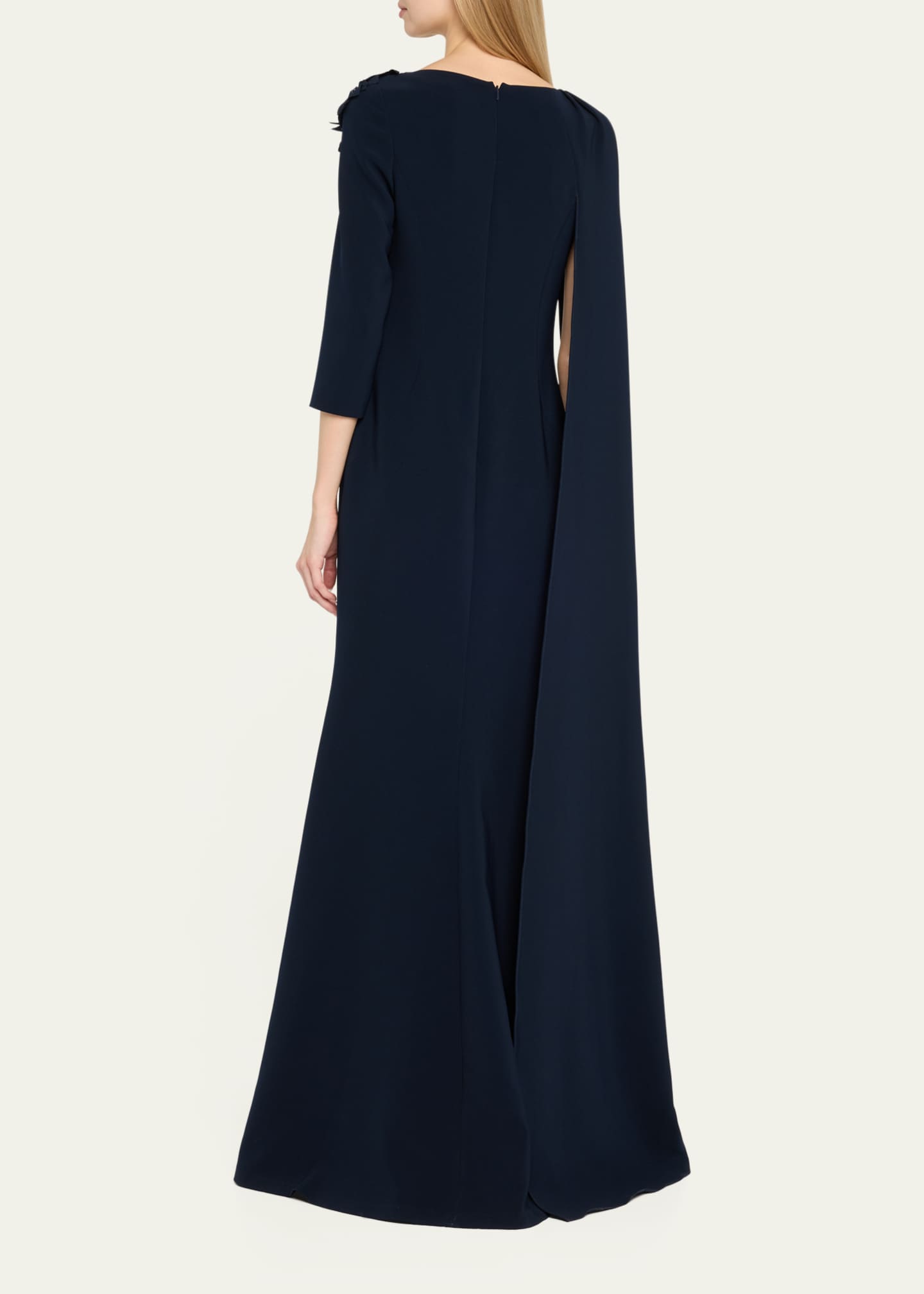 Rickie Freeman for Teri Jon Cape-Sleeve Floral Applique Trumpet Gown -  Bergdorf Goodman