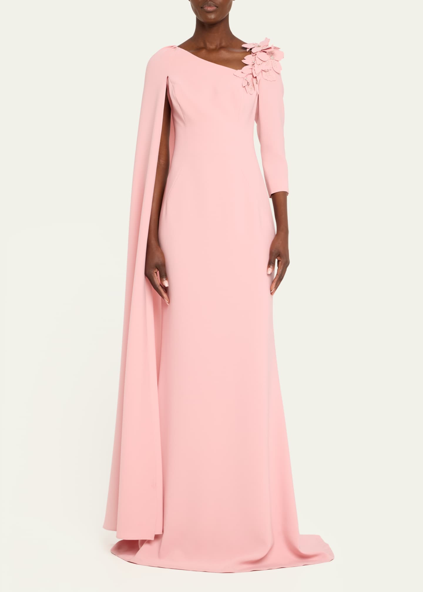 Rickie Freeman for Teri Jon Cape-Sleeve Floral Applique Trumpet Gown - Bergdorf Goodman