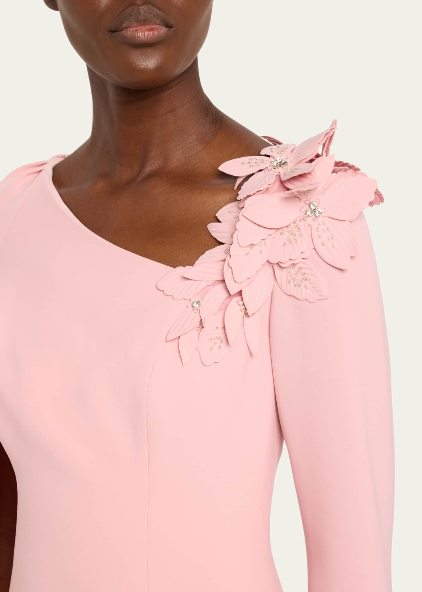 Rickie Freeman for Teri Jon Cape-Sleeve Floral Applique Trumpet Gown - Bergdorf Goodman