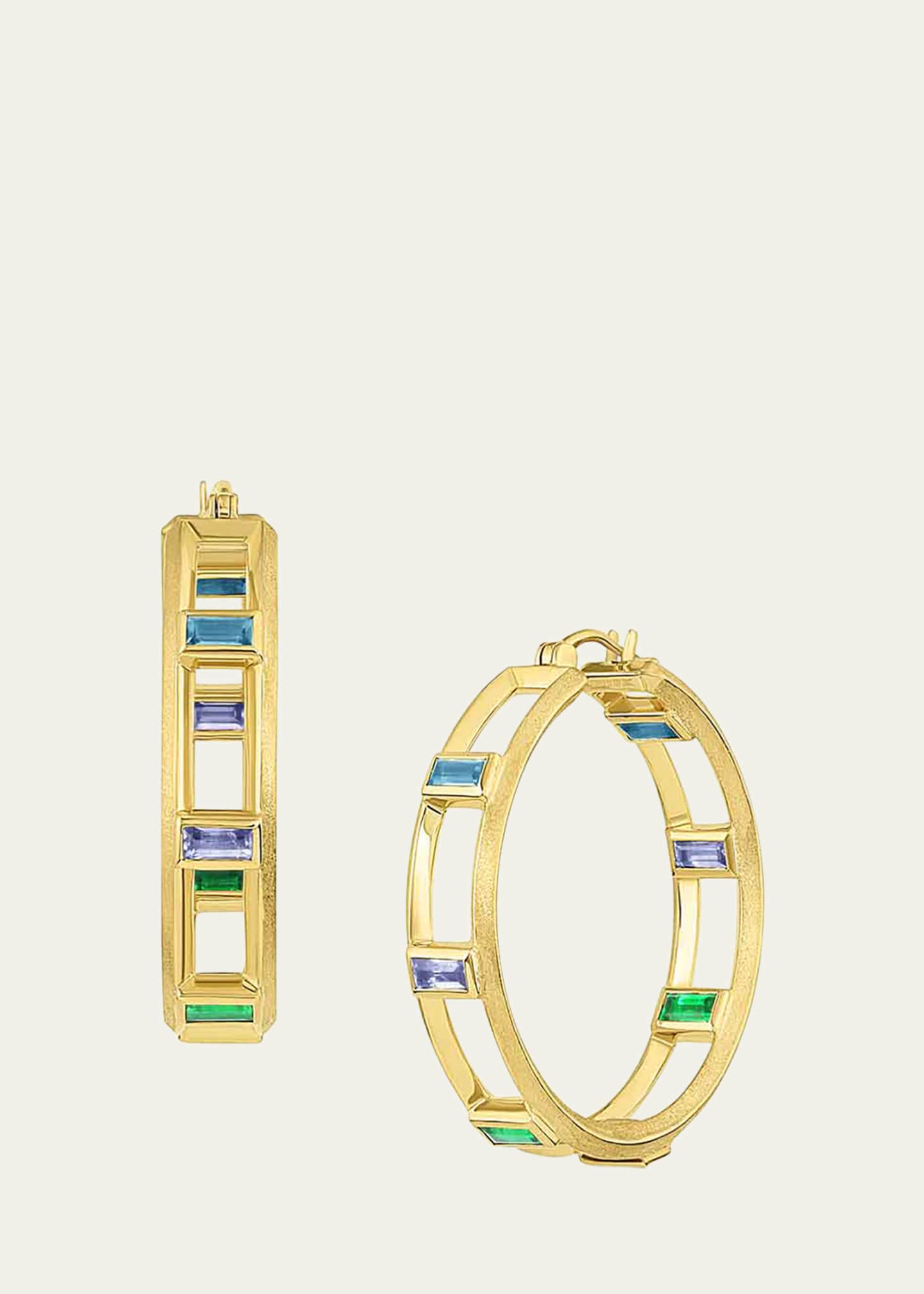 Jennifer DeMoro Full Sundown Multi-Stone 18K Gold Hoop Earrings Image 1 of 4