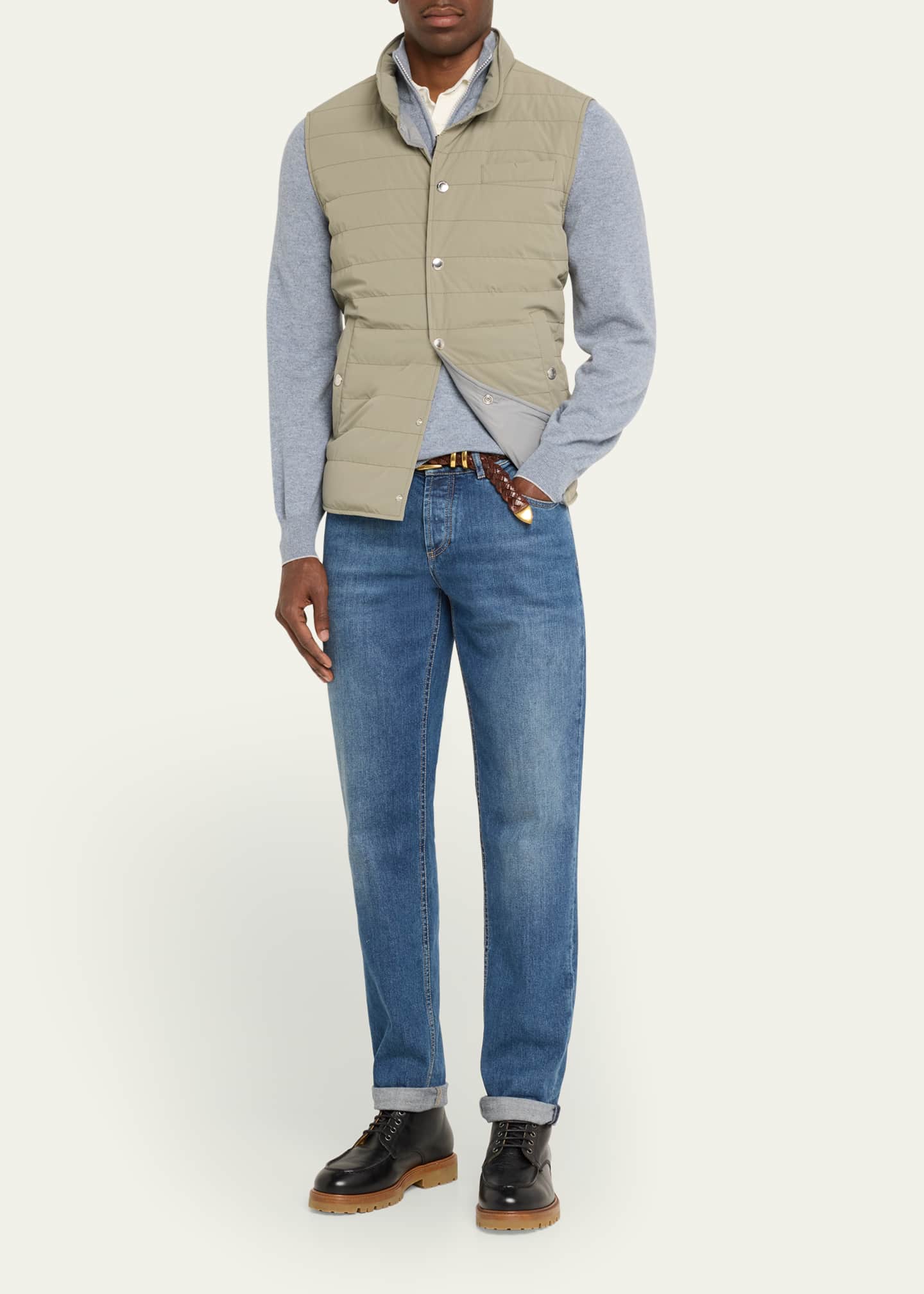 Brunello Cucinelli Men's Nylon Snap-Front Vest Image 2 of 5