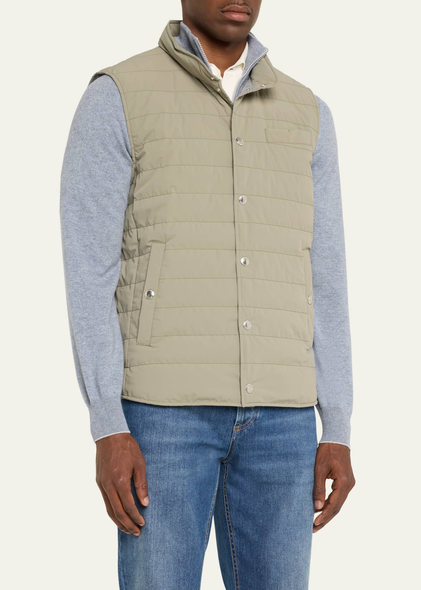 Brunello Cucinelli Men's Nylon Snap-Front Vest Image 4 of 5