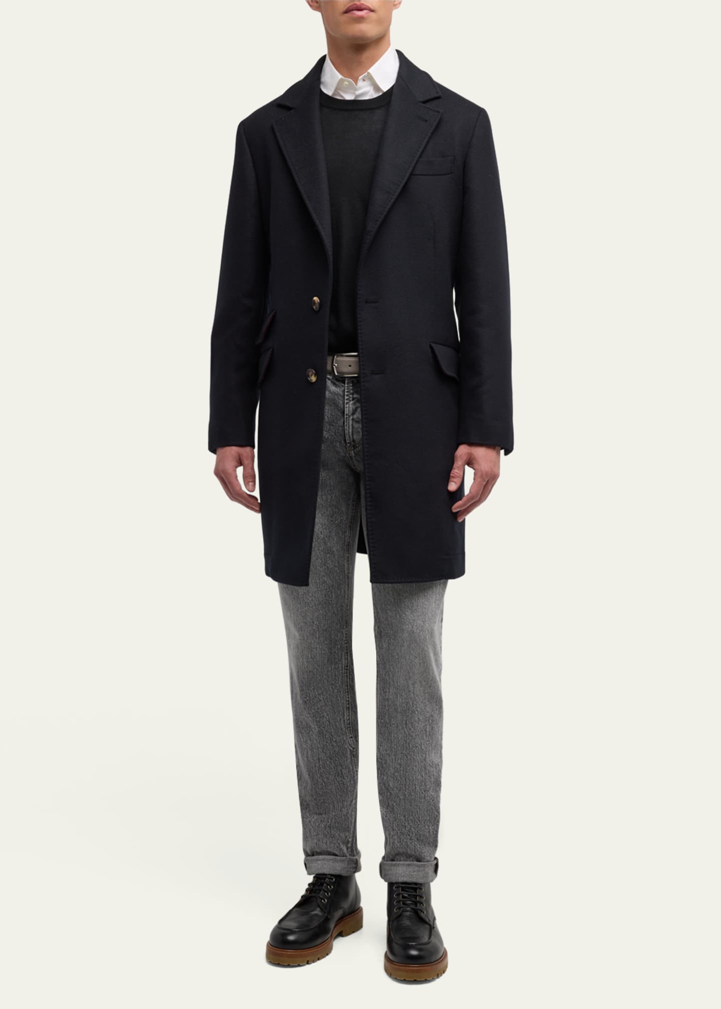 Brunello Cucinelli Men's Traditional Fit Wool Overcoat Image 2 of 5