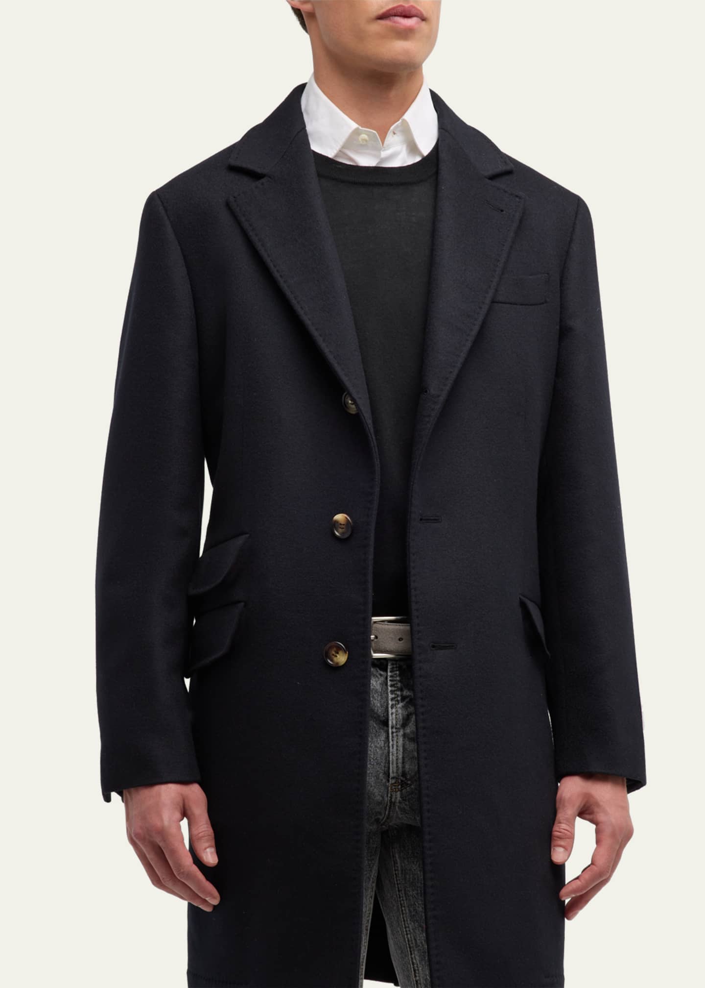 Brunello Cucinelli Men's Traditional Fit Wool Overcoat Image 4 of 5