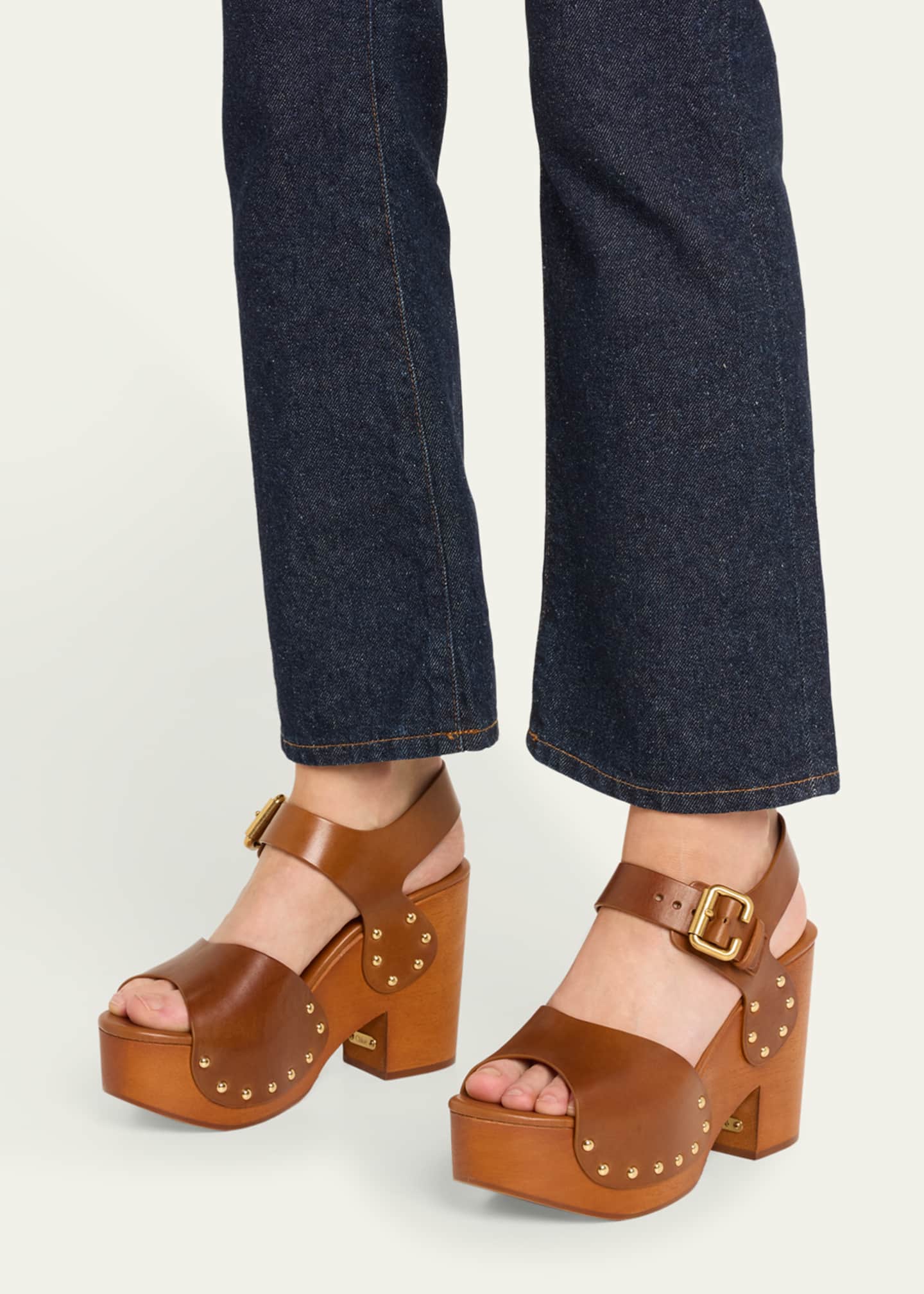 Chloe Jeannette Leather Clog Platform Sandals Image 2 of 6