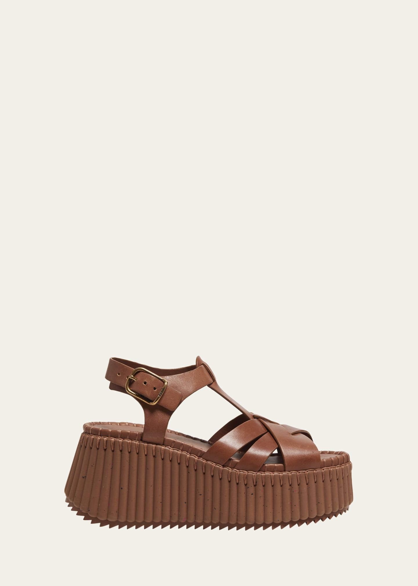 Chloe Nama Leather T-Strap Platform Sandals Image 1 of 3