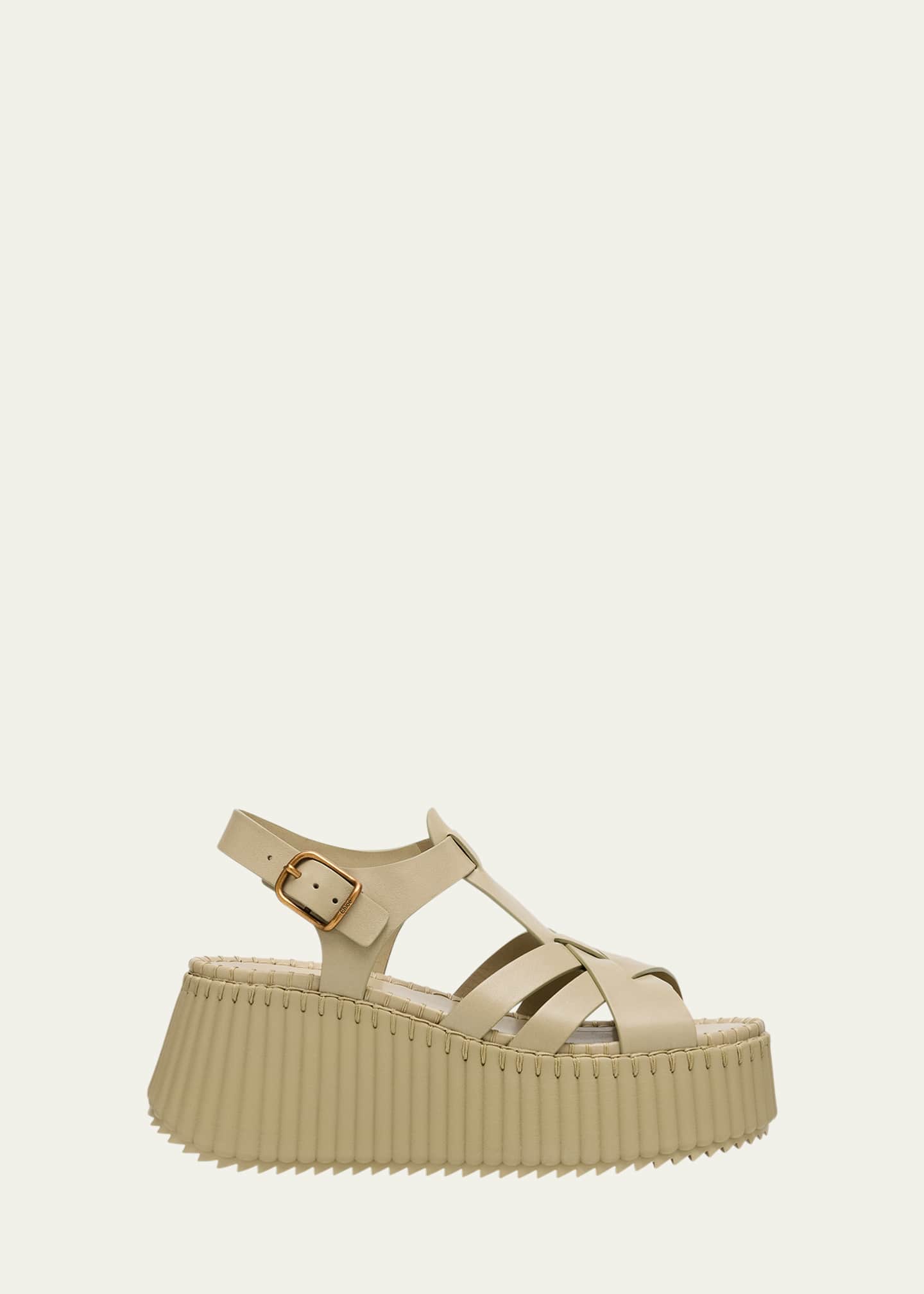 Chloe Nama Leather T-Strap Platform Sandals Image 1 of 6