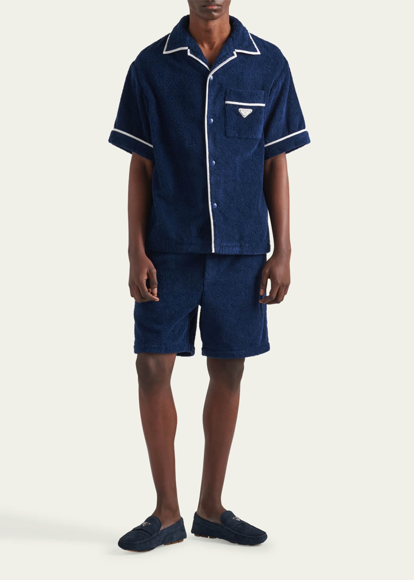Prada Men's Terry Cloth Camp Shirt Image 2 of 4