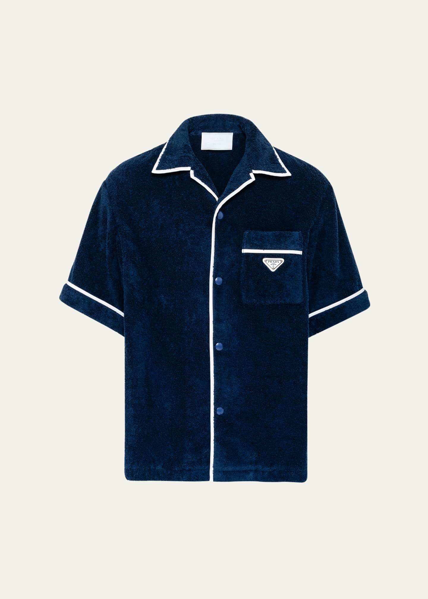 Prada Men's Terry Cloth Camp Shirt Image 1 of 4
