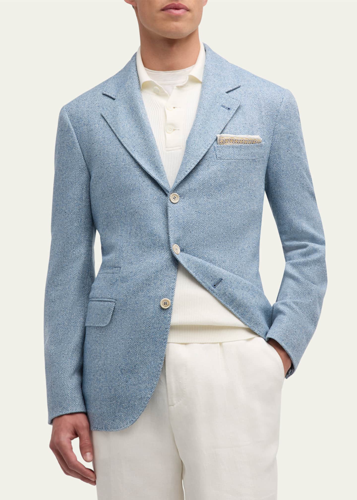 Brunello Cucinelli Men's Chevron Three-Button Sport Coat Image 4 of 5