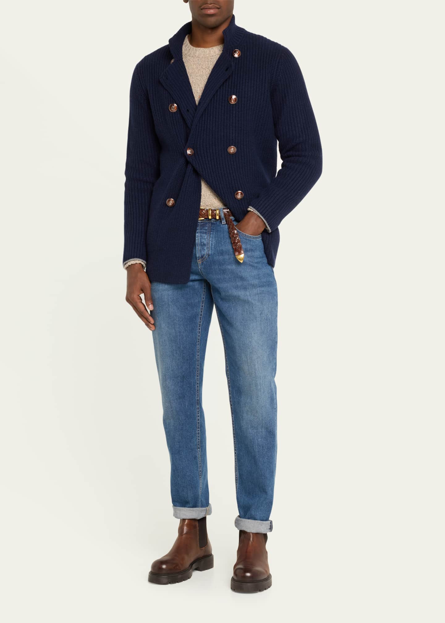 Brunello Cucinelli Men's Knit Double-Breasted Cardigan Image 2 of 5