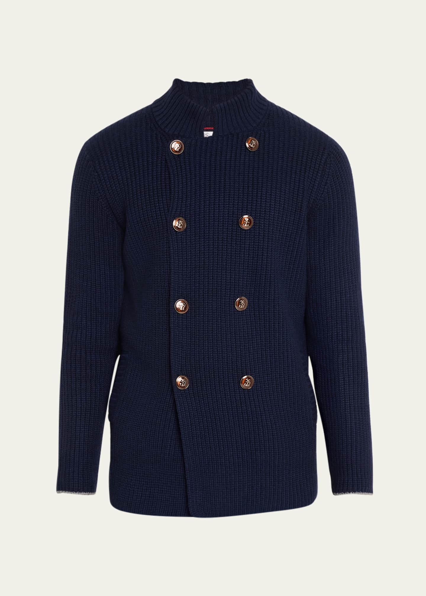 Brunello Cucinelli Men's Knit Double-Breasted Cardigan Image 1 of 5