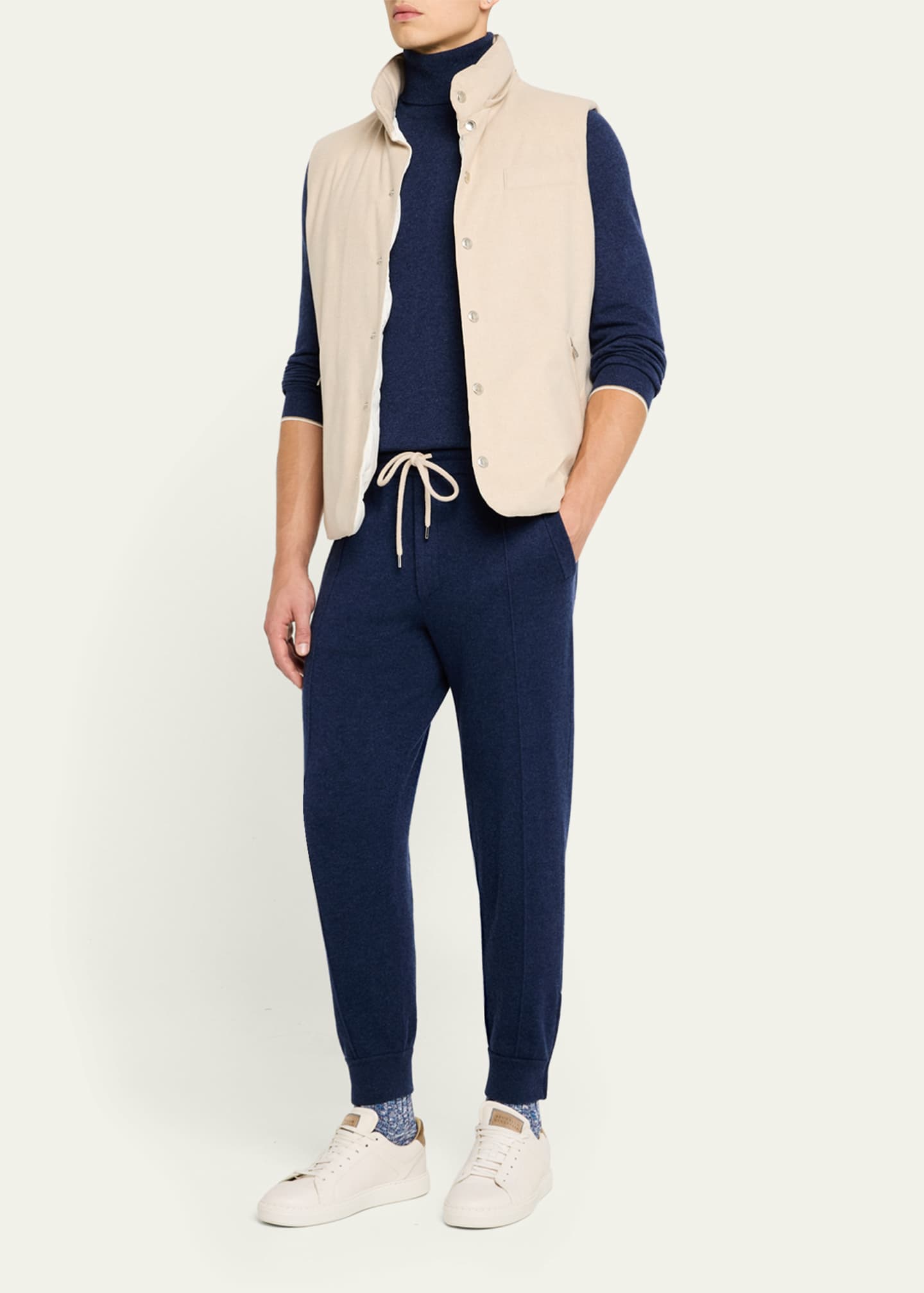 Brunello Cucinelli Men's Cashmere Pleated Drawstring Sweatpants Image 2 of 5