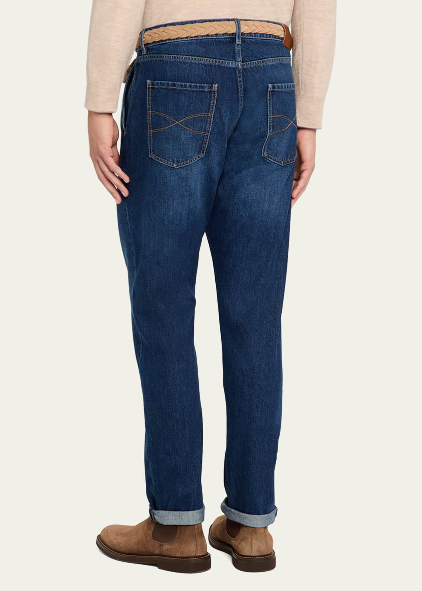 Brunello Cucinelli Men's Iconic Fit Dark-Wash Jeans Image 3 of 5