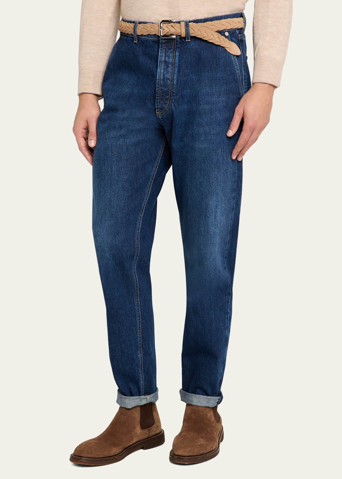 Brunello Cucinelli Men's Iconic Fit Dark-Wash Jeans Image 4 of 5