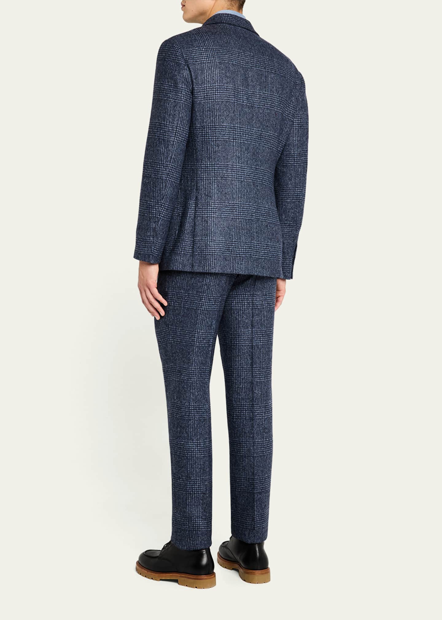 Brunello Cucinelli Men's Overplaid Double-Breasted Suit Image 3 of 8
