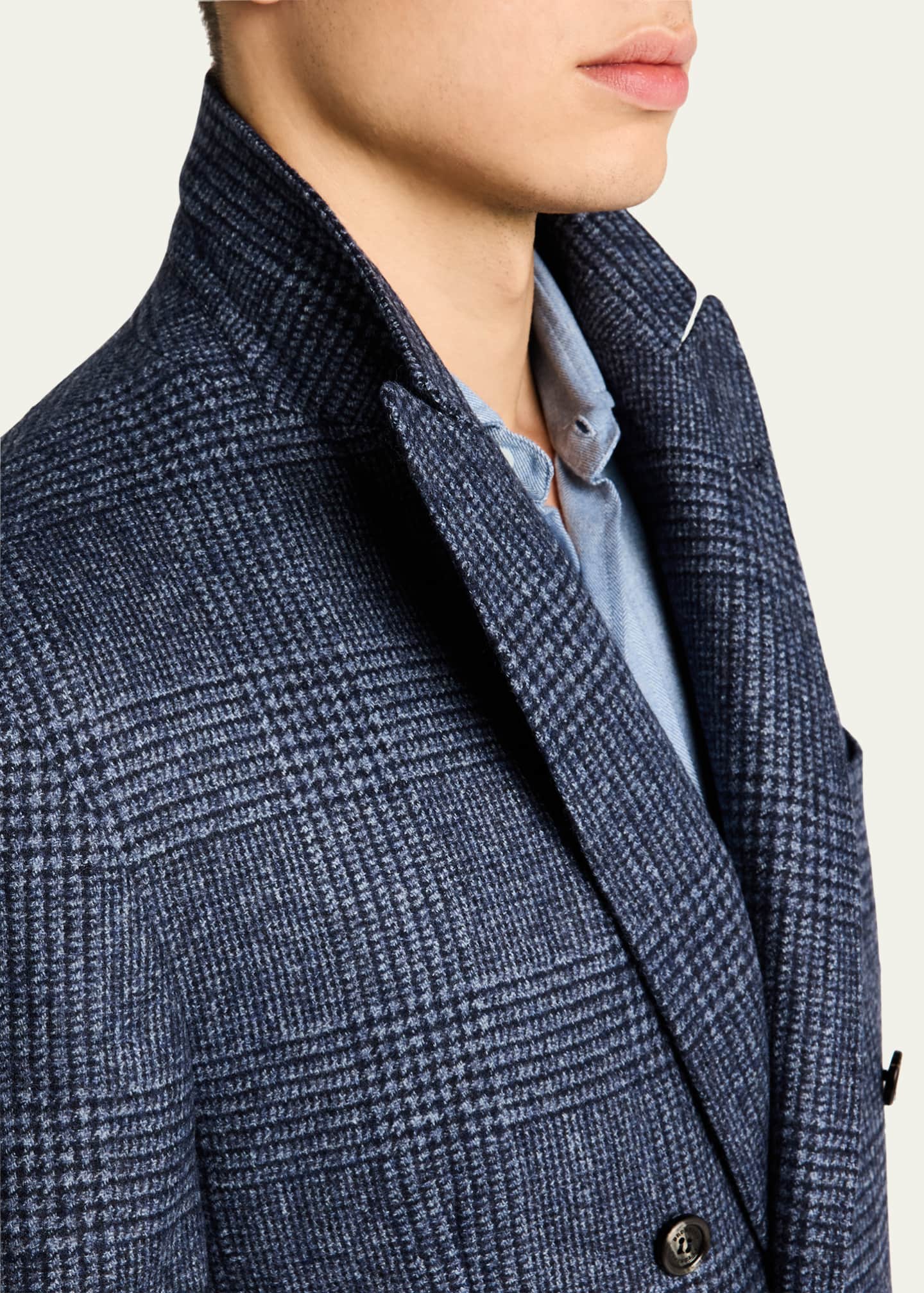 Brunello Cucinelli Men's Overplaid Double-Breasted Suit Image 8 of 8