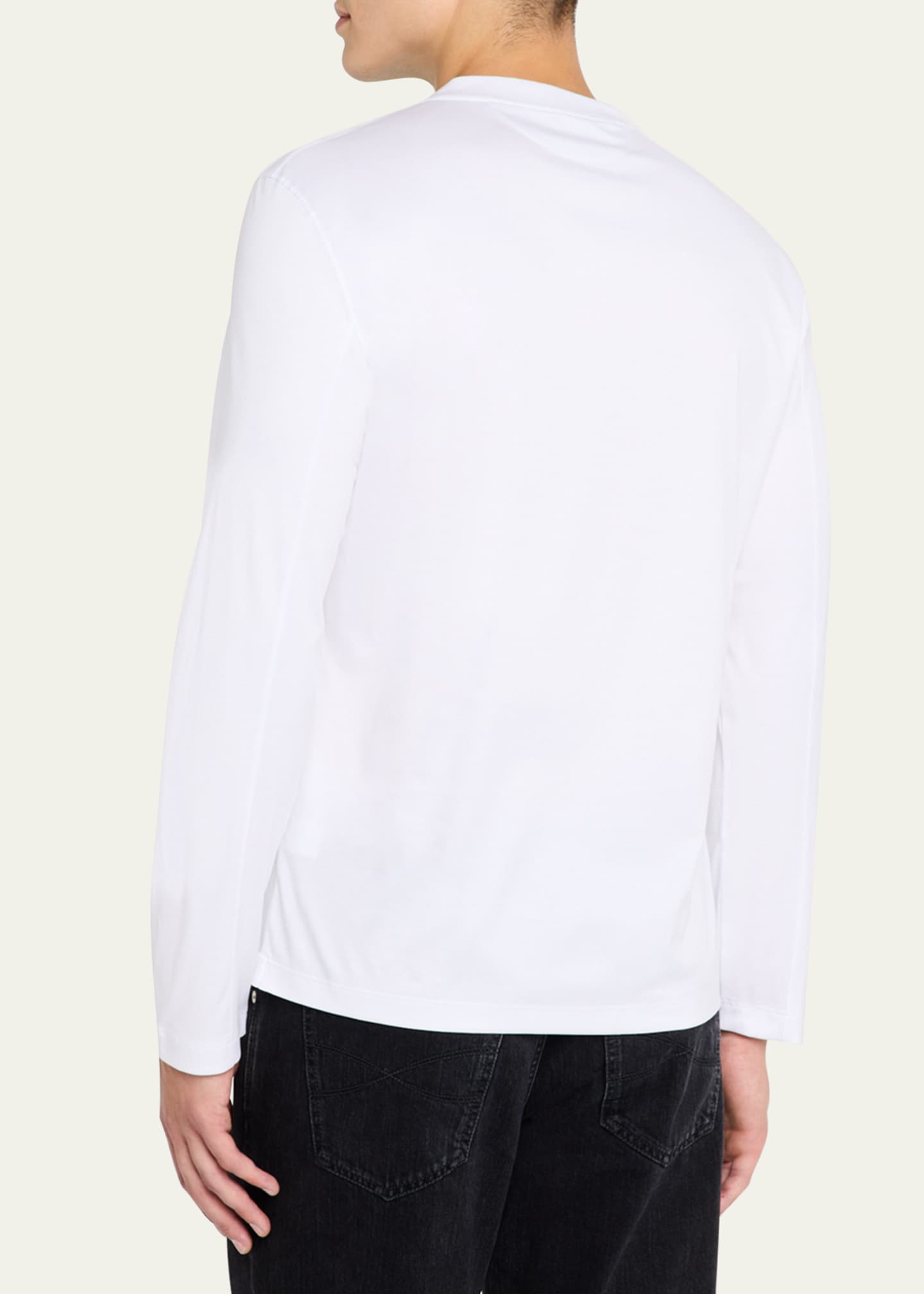 Brunello Cucinelli Men's Long-Sleeve Logo Crewneck T-Shirt Image 3 of 5