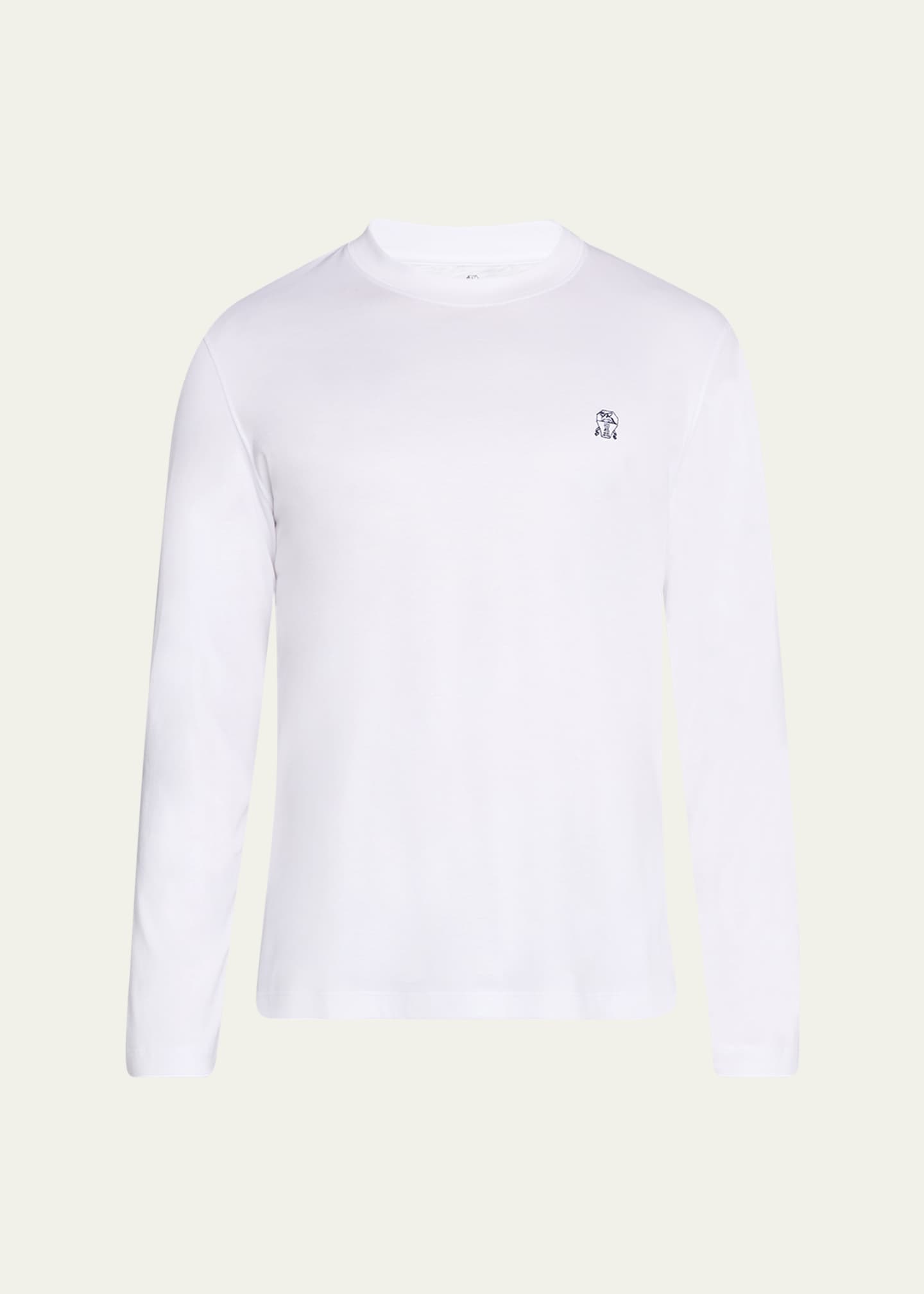 Brunello Cucinelli Men's Long-Sleeve Logo Crewneck T-Shirt Image 1 of 5