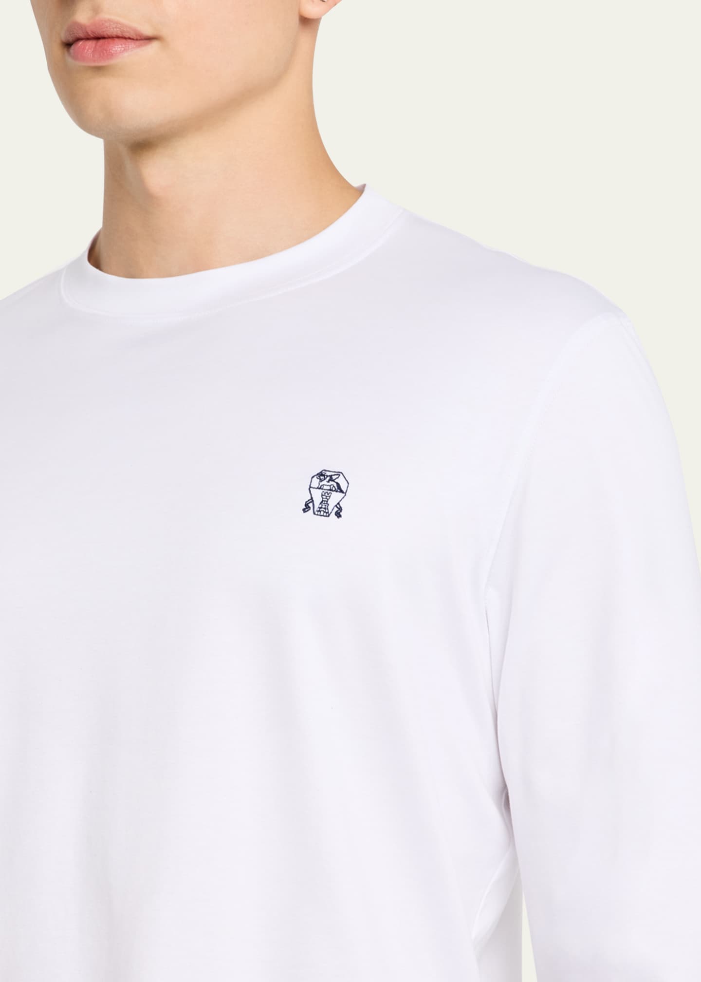 Brunello Cucinelli Men's Long-Sleeve Logo Crewneck T-Shirt Image 5 of 5