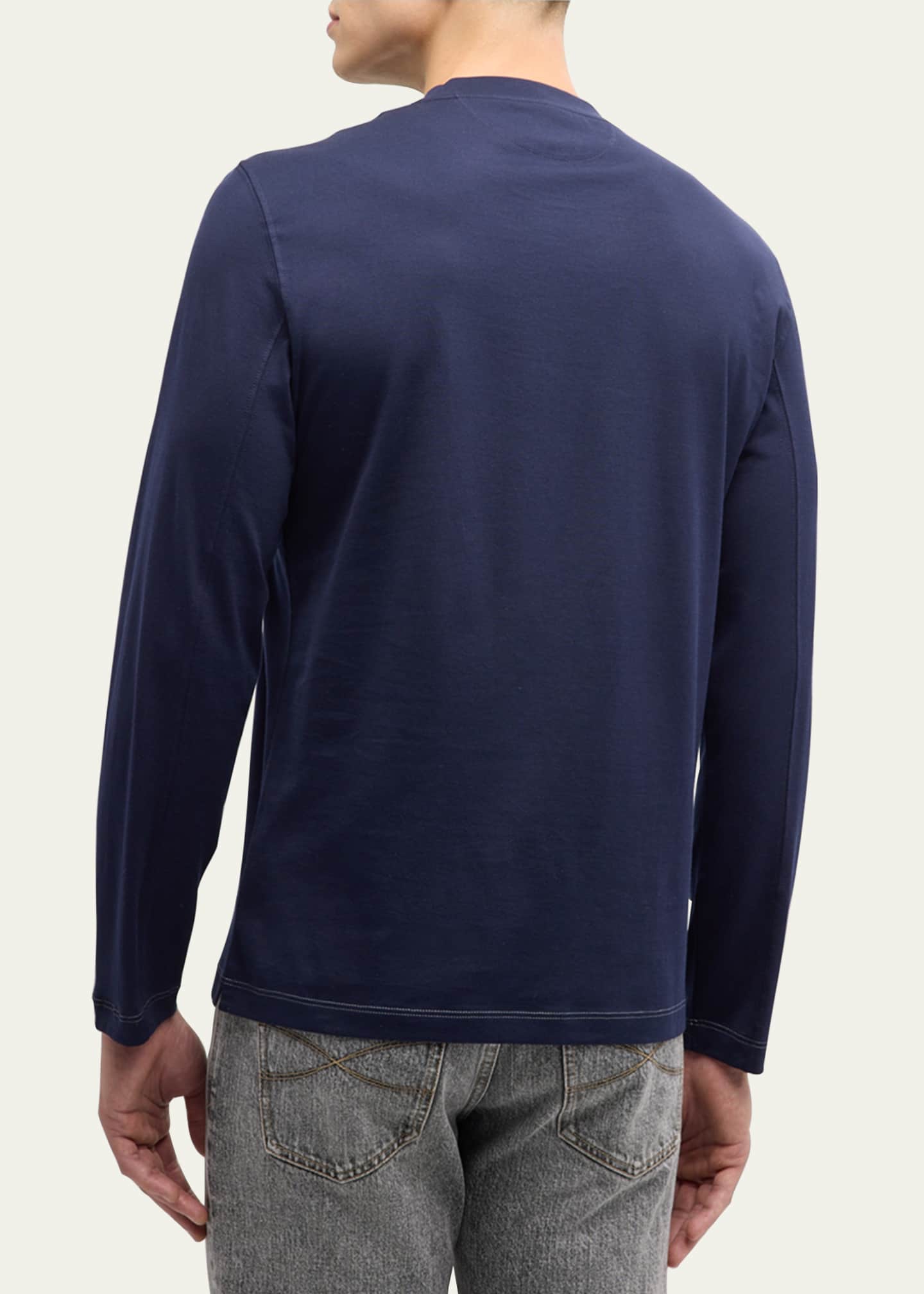 Brunello Cucinelli Men's Long-Sleeve Logo Crewneck T-Shirt Image 3 of 5
