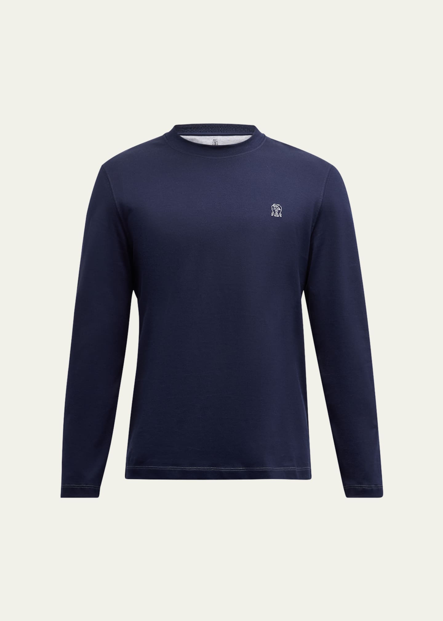 Brunello Cucinelli Men's Long-Sleeve Logo Crewneck T-Shirt Image 1 of 5