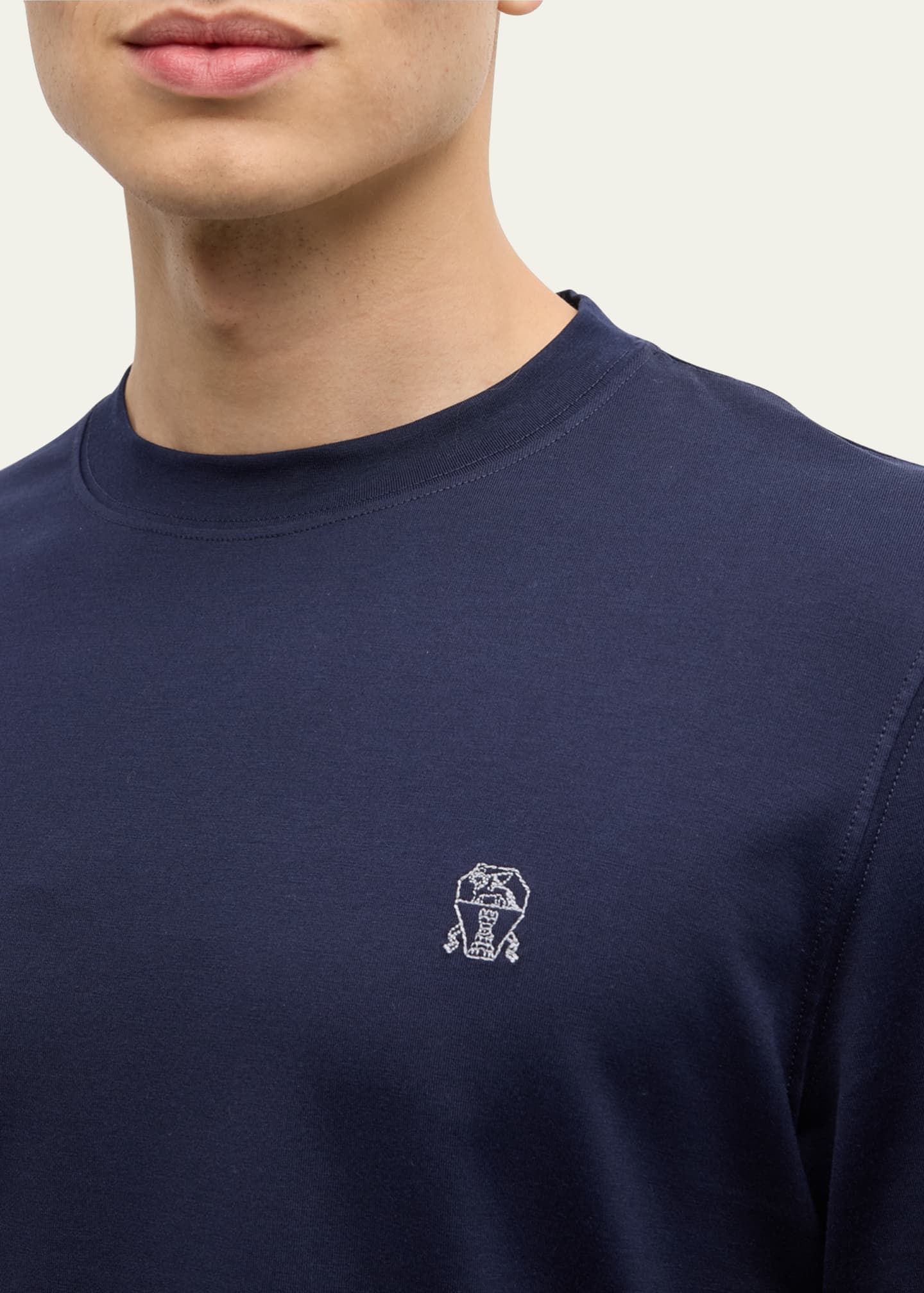 Brunello Cucinelli Men's Long-Sleeve Logo Crewneck T-Shirt Image 5 of 5