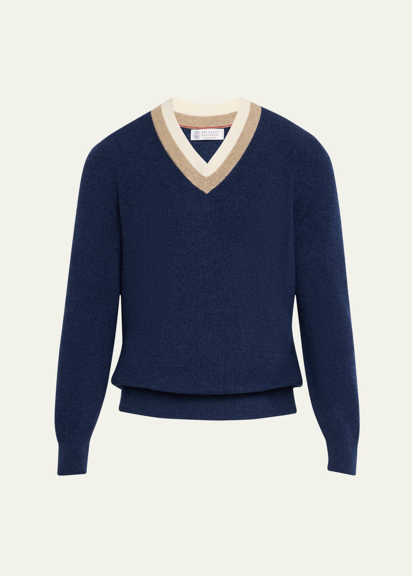 【送料&関税込】Brunello Cucinelli Sweater Brunello Cucinelli Men's Cashmere Double Varsity Stripe V