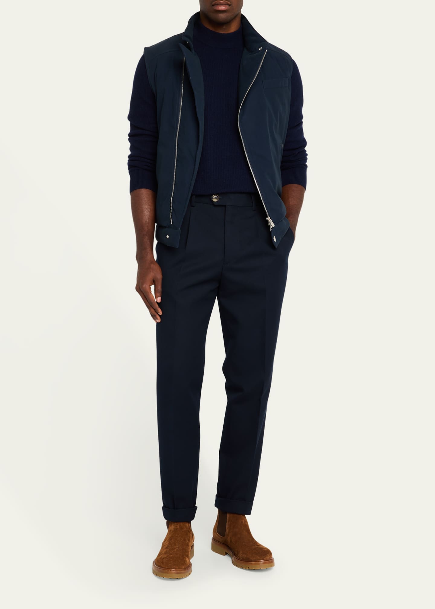 Brunello Cucinelli Men's Solaro Asymmetric Zip Vest Image 2 of 4