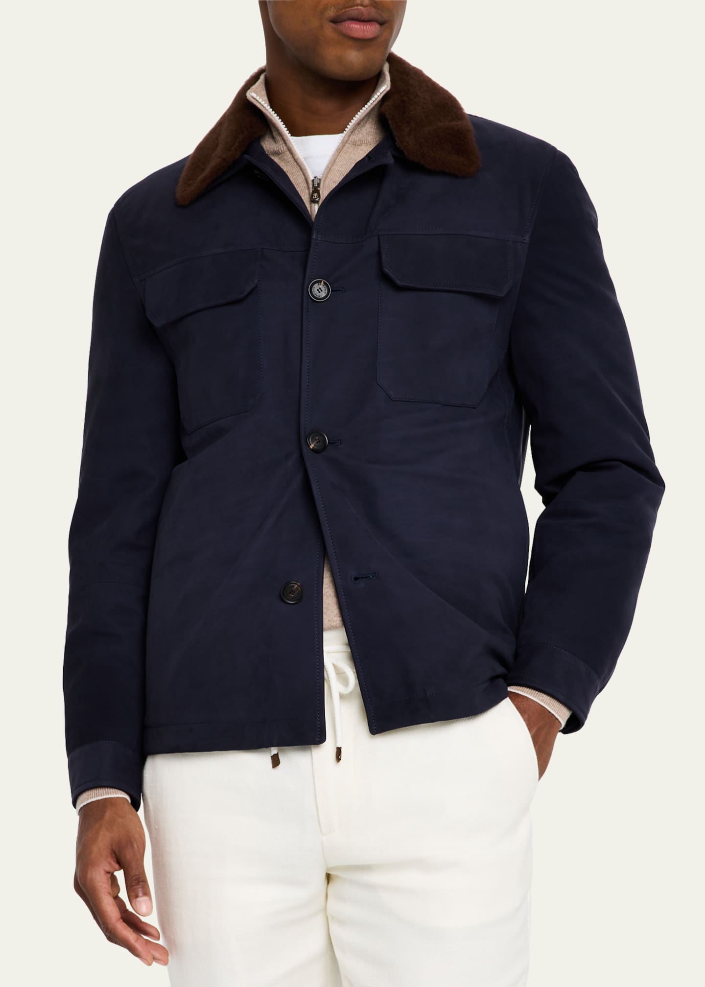 Brunello Cucinelli Men's Suede Overshirt with Removable