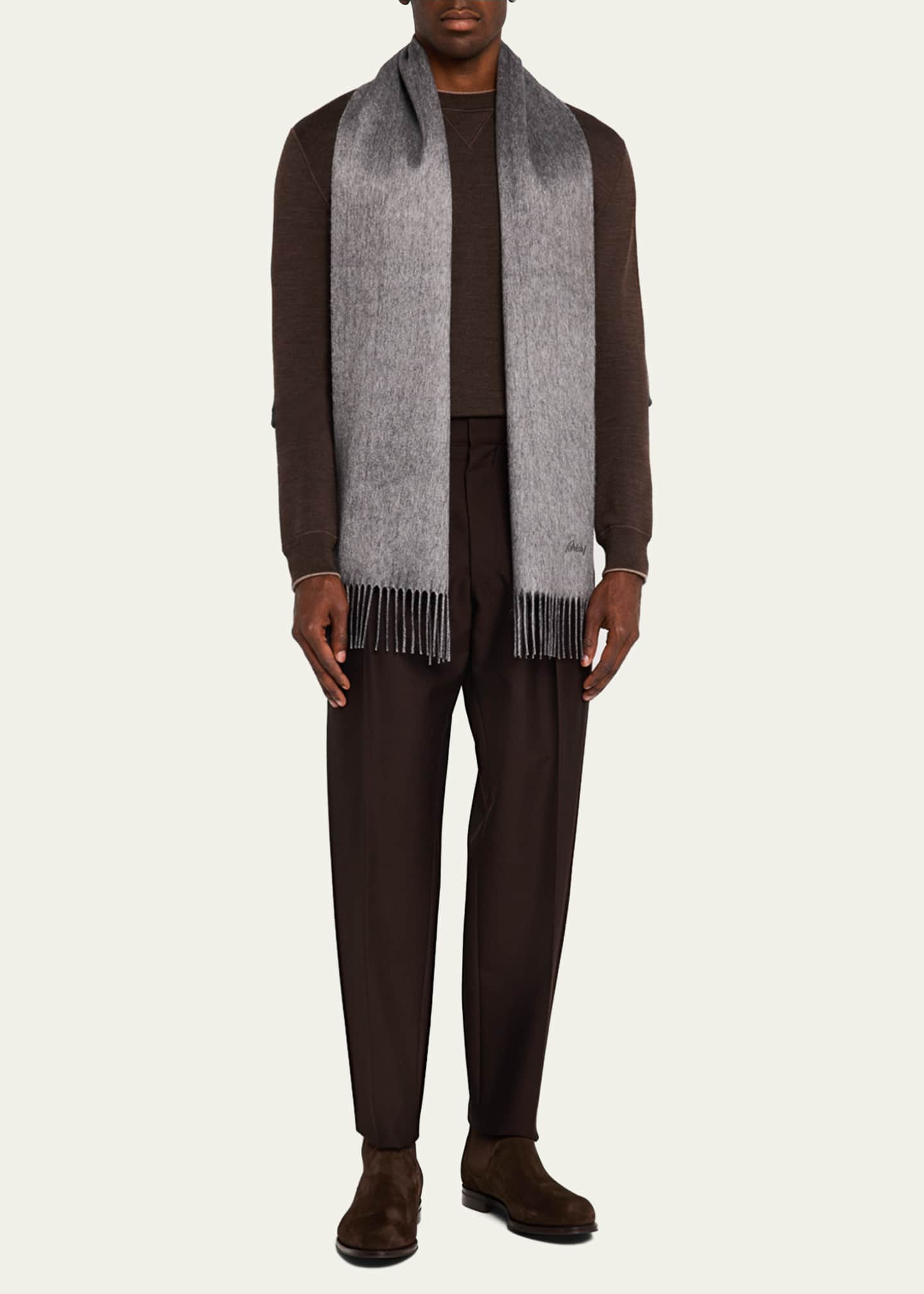Brioni Men's Fringe Silk Cashmere Scarf Image 2 of 4
