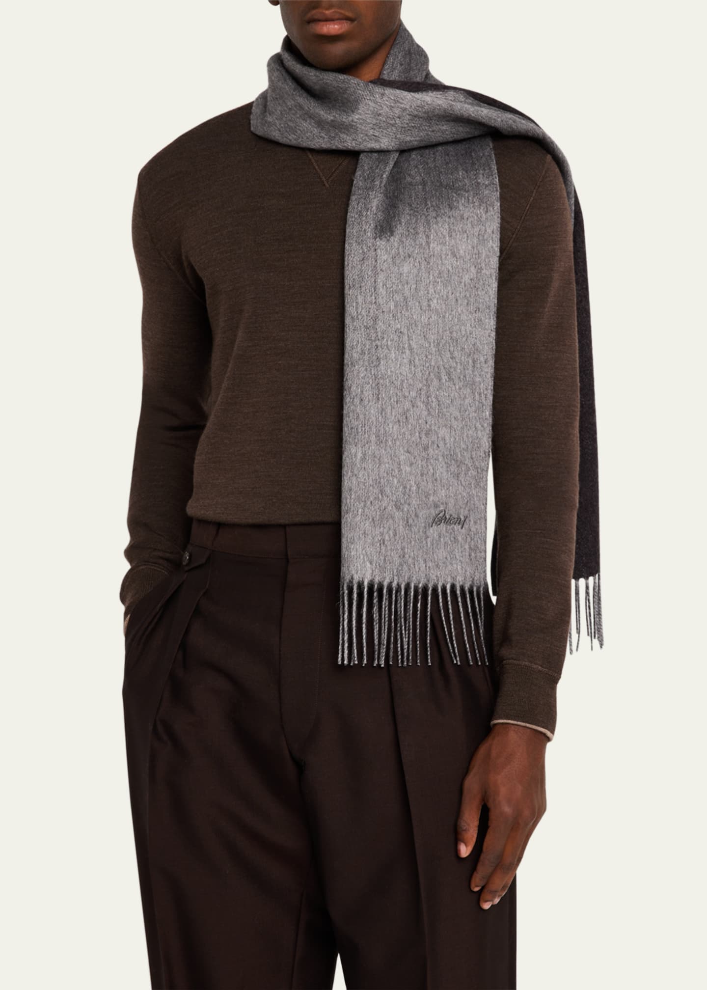 Brioni Men's Fringe Silk Cashmere Scarf Image 3 of 4