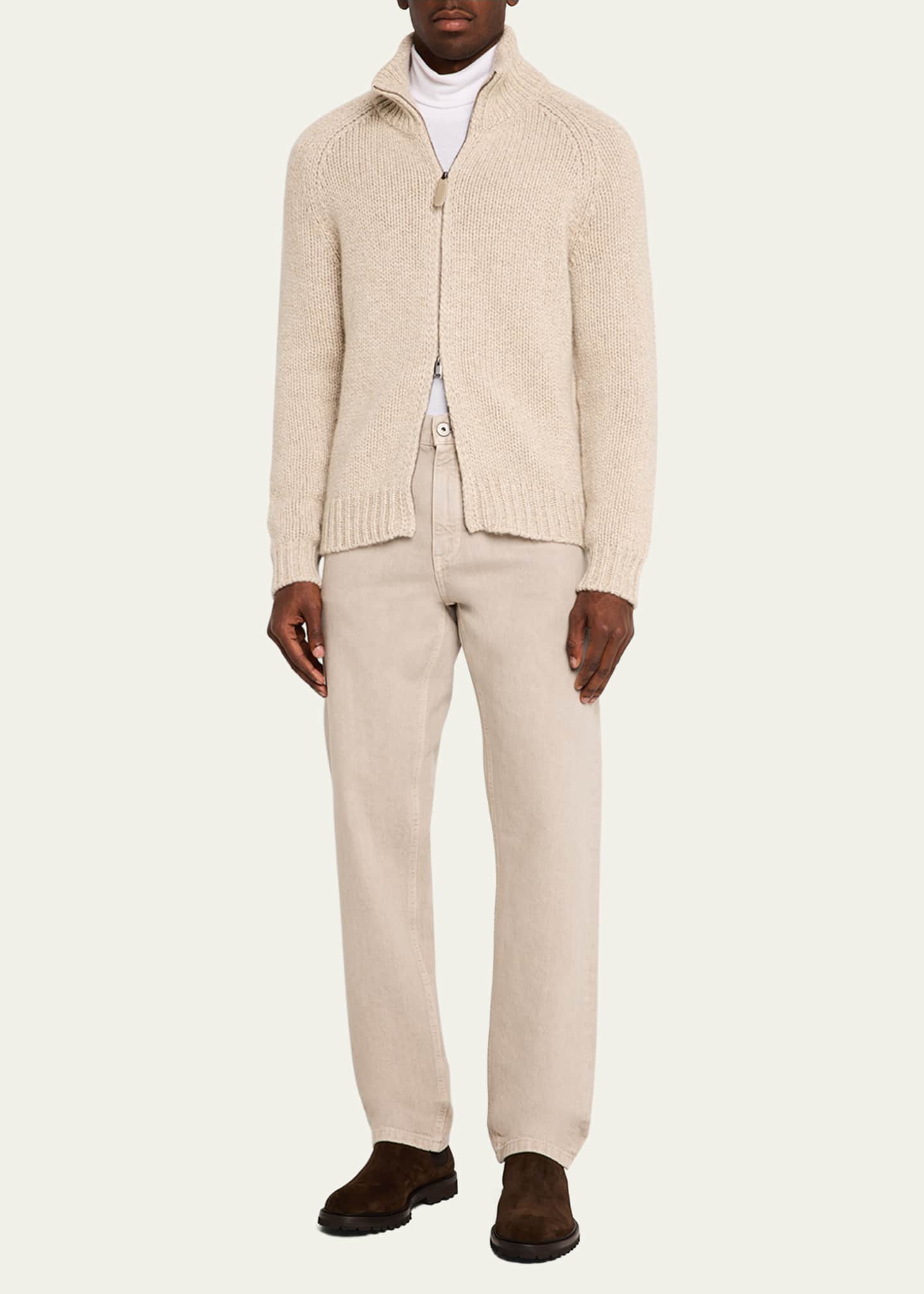 Brioni Men's Cashmere Mouline Zip Sweater Image 2 of 5
