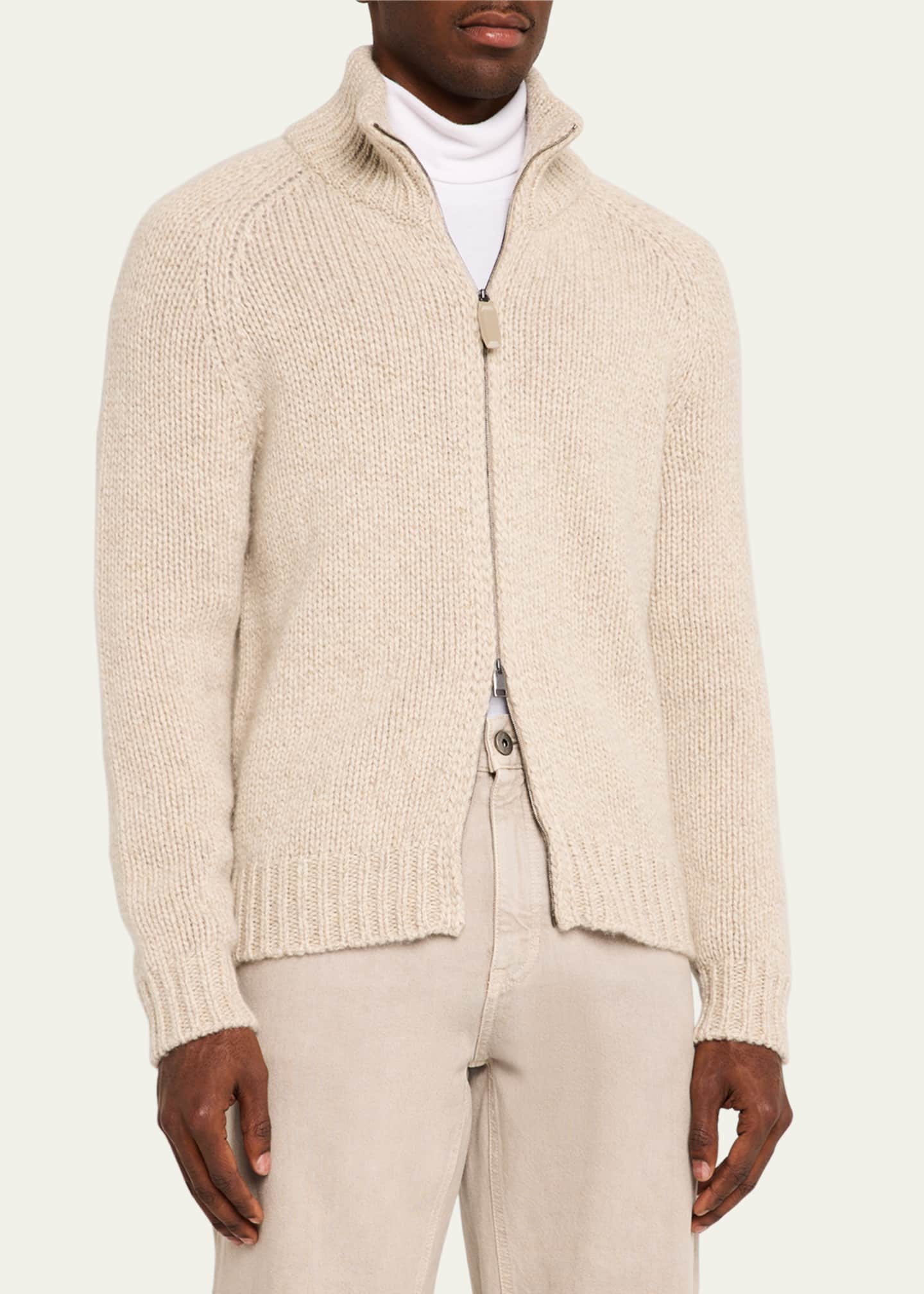 Brioni Men's Cashmere Mouline Zip Sweater Image 4 of 5