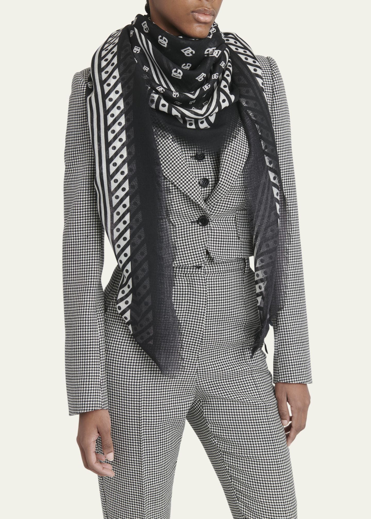 Dolce&Gabbana All-Over DG Print Silk & Cashmere Shawl Image 3 of 4