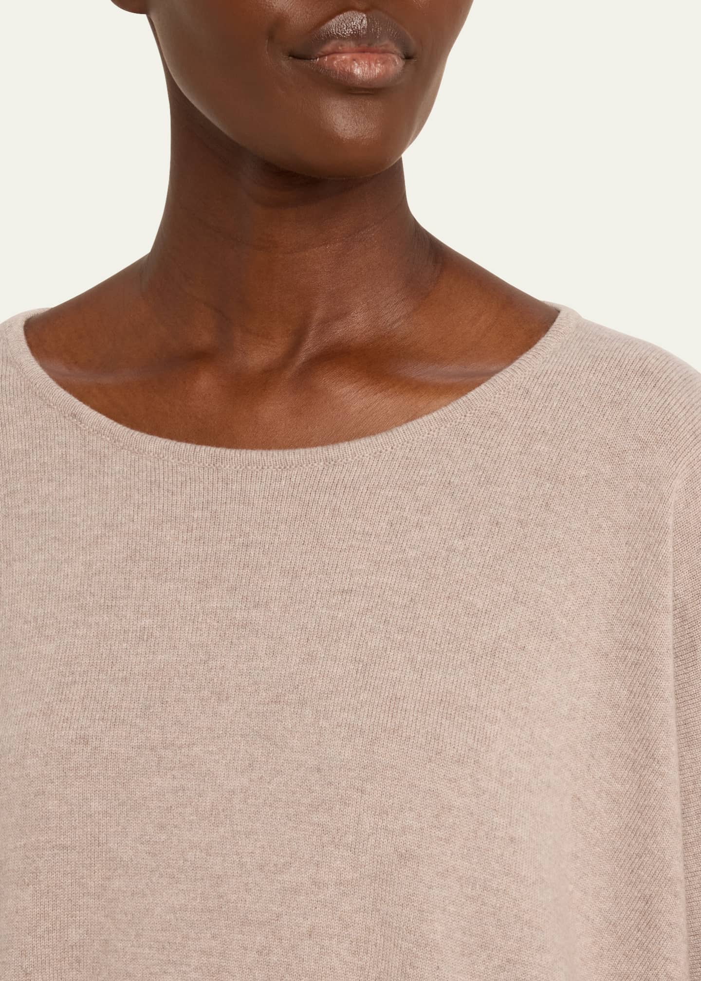 Eskandar Slim-Sleeve Raw Edge Bateau-Neck Sweater (Mid Plus Length) Image 5 of 5